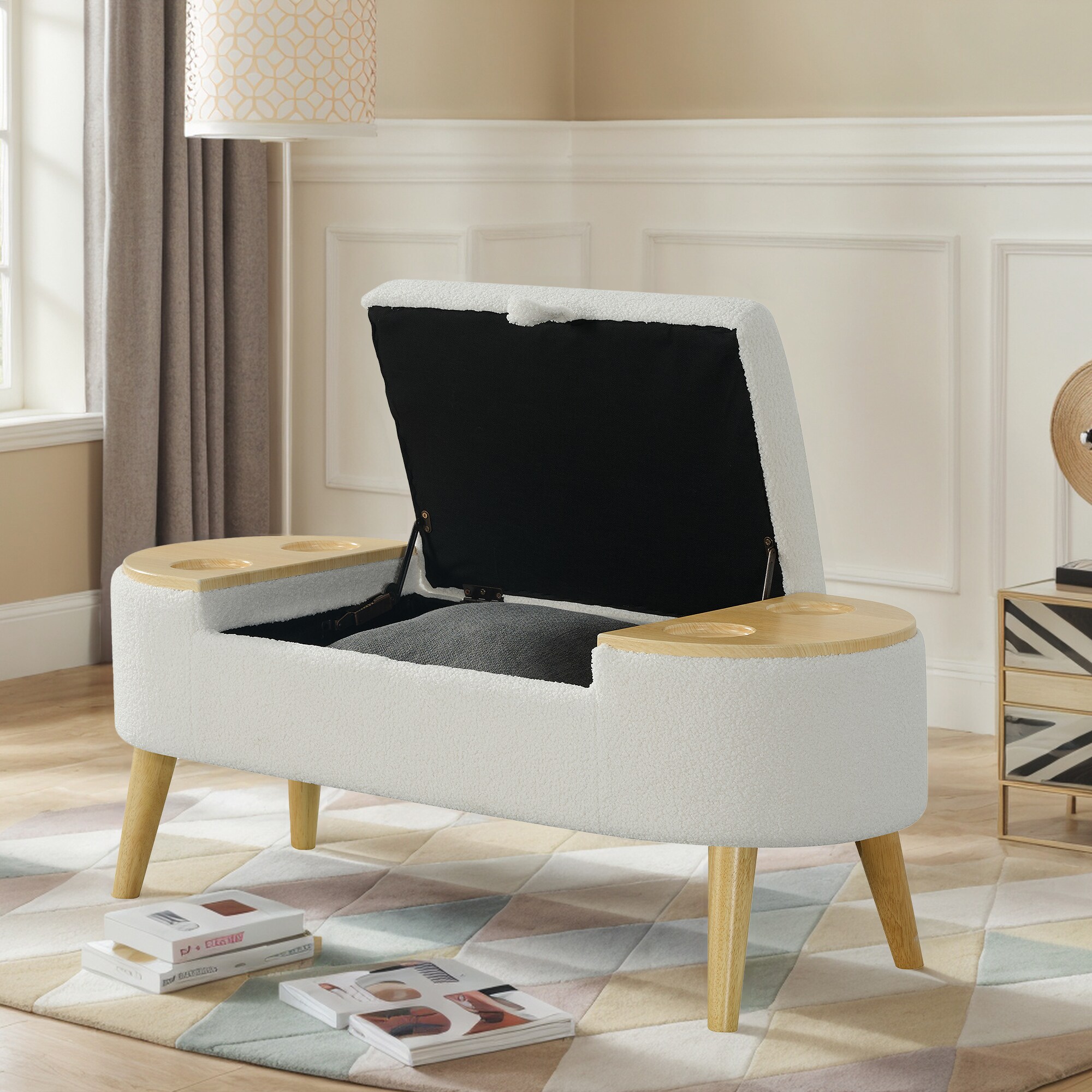 Hrinhom HC-W4105-OFF WHITE Modern OFF WHITE Storage Bench with Storage 43.7-in x 16.5-in x 17.3-in