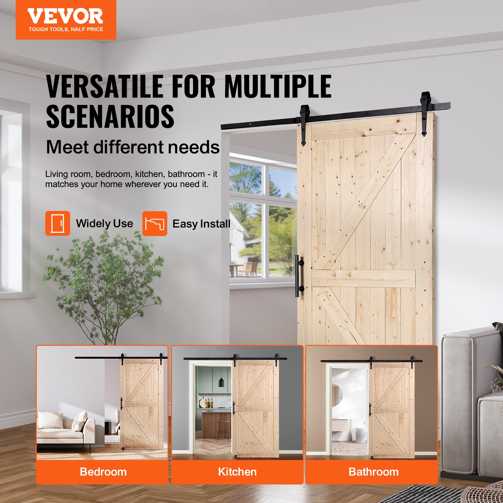 Natural Spruce Wood Sliding Barn Door with Hardware Kit, 42" x 84"