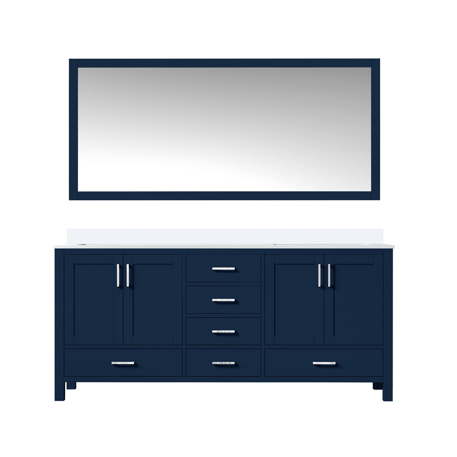 Lexora LVJ72DE310 Jacques 72-in Navy Blue Undermount Double Sink Bathroom Vanity with White Cultured Marble Top (Mirror Included)