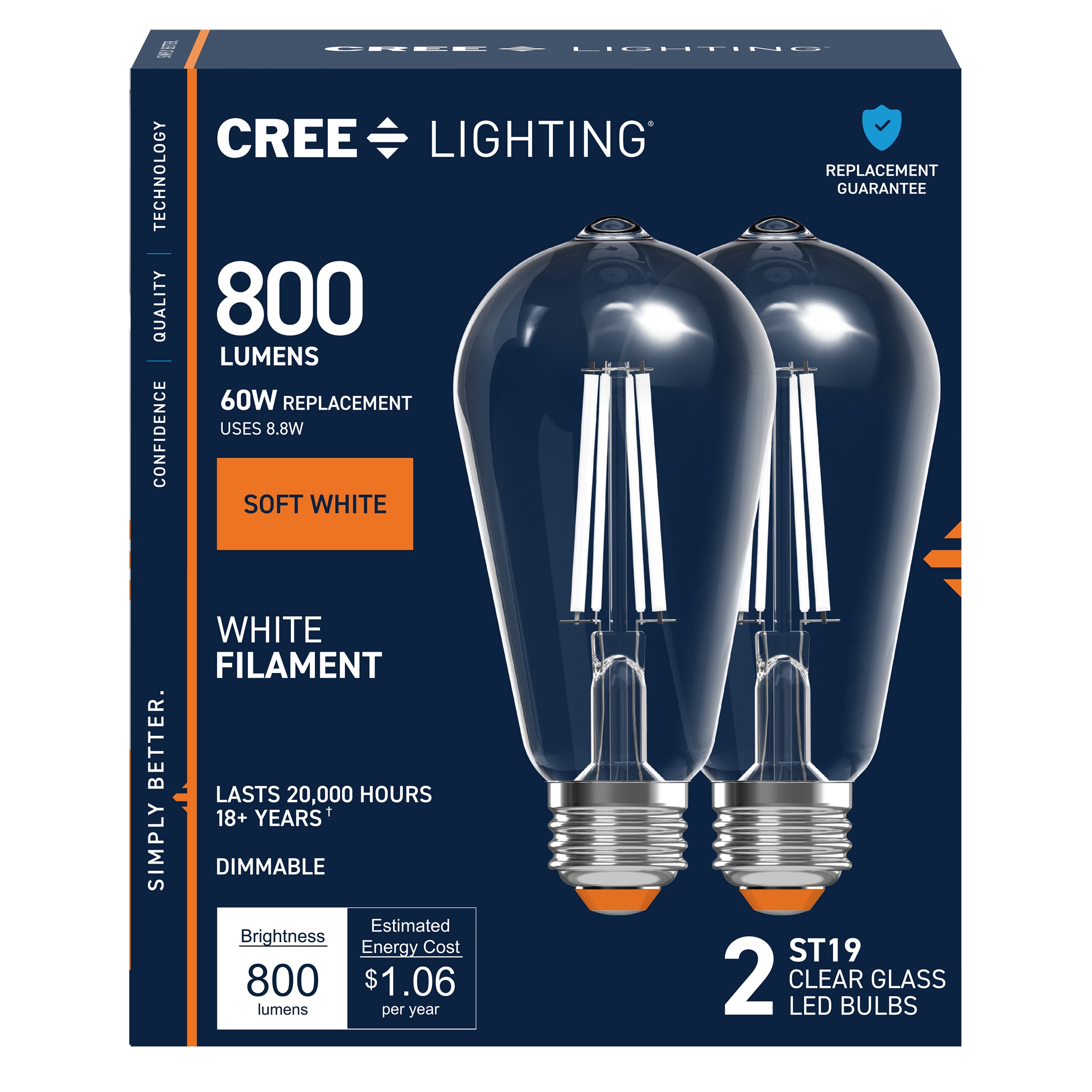 Cree Lighting CL800STCL9274WF2 60 -Watt EQ E26 Soft white Medium base (E-26) Dimmable LED Decorative Light Bulb 2 -Pack