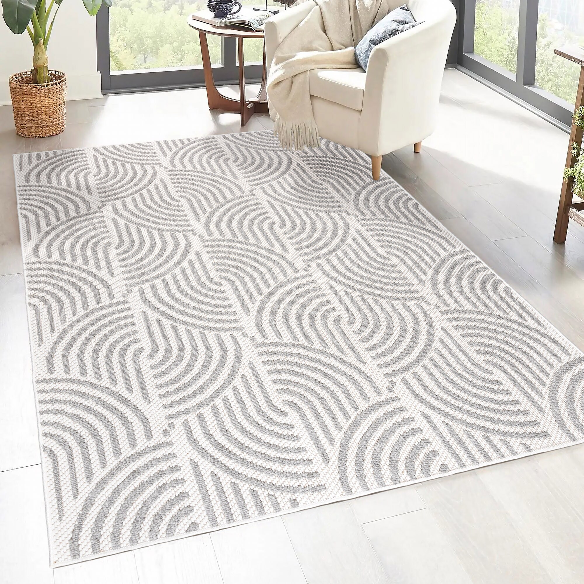 allen + roth 28203 Rounded Shores 5 x 8 (ft) Polypropylene Gray Rectangular Indoor Geometric Area rug