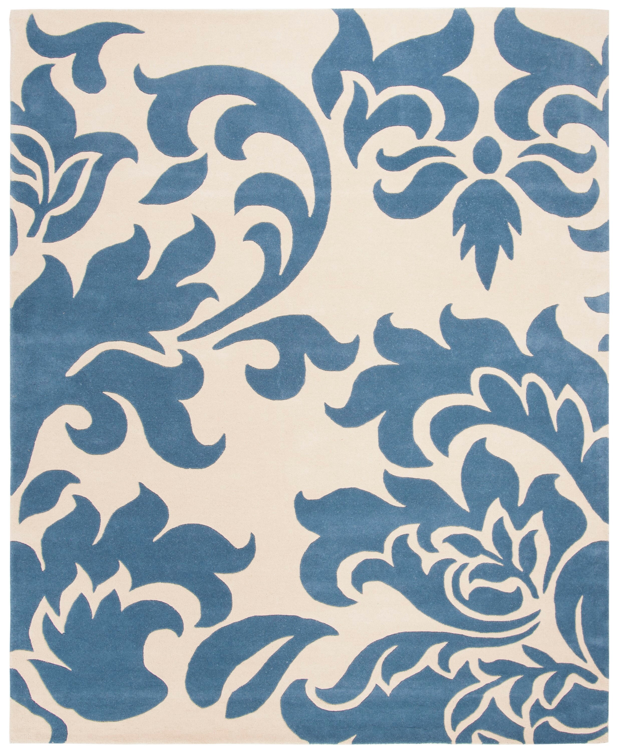 Martha Stewart Barcelona 4 x 6 Wool Blue Suede Indoor Floral/Botanical ...