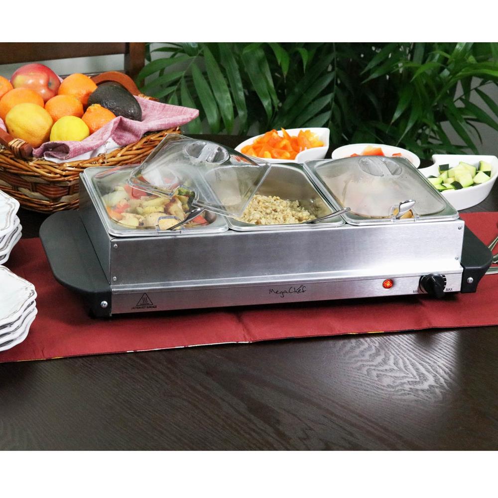 Brentwood BF 315 4.5 Quart 3 Pan Buffet Server and Warming Tray Brushed  Stainless Steel Triple WarmerPlates 1.50 quart per Container 180 W  Stainless Steel Brushed Stainless Steel - Office Depot