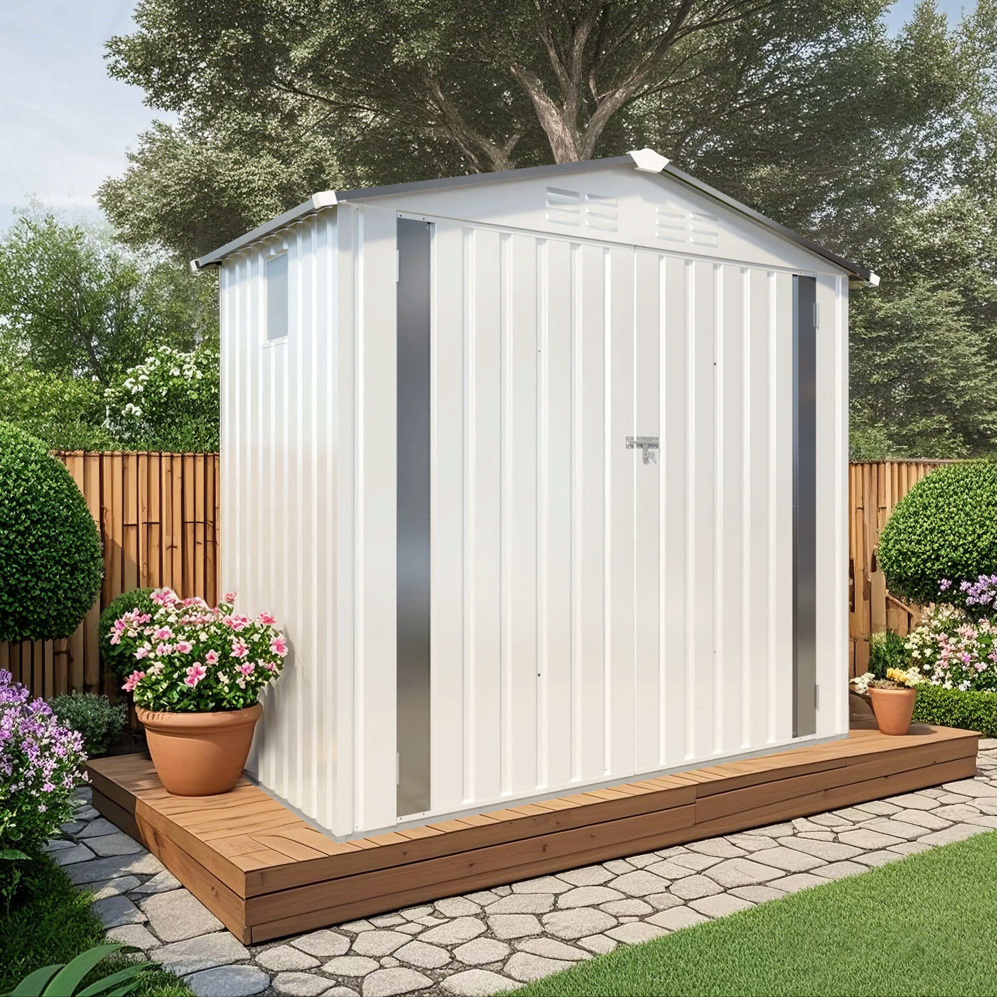 WELLFOR GIZHF573BK 3.2-ft x 5.7-ft Galvanized steel Storage Shed