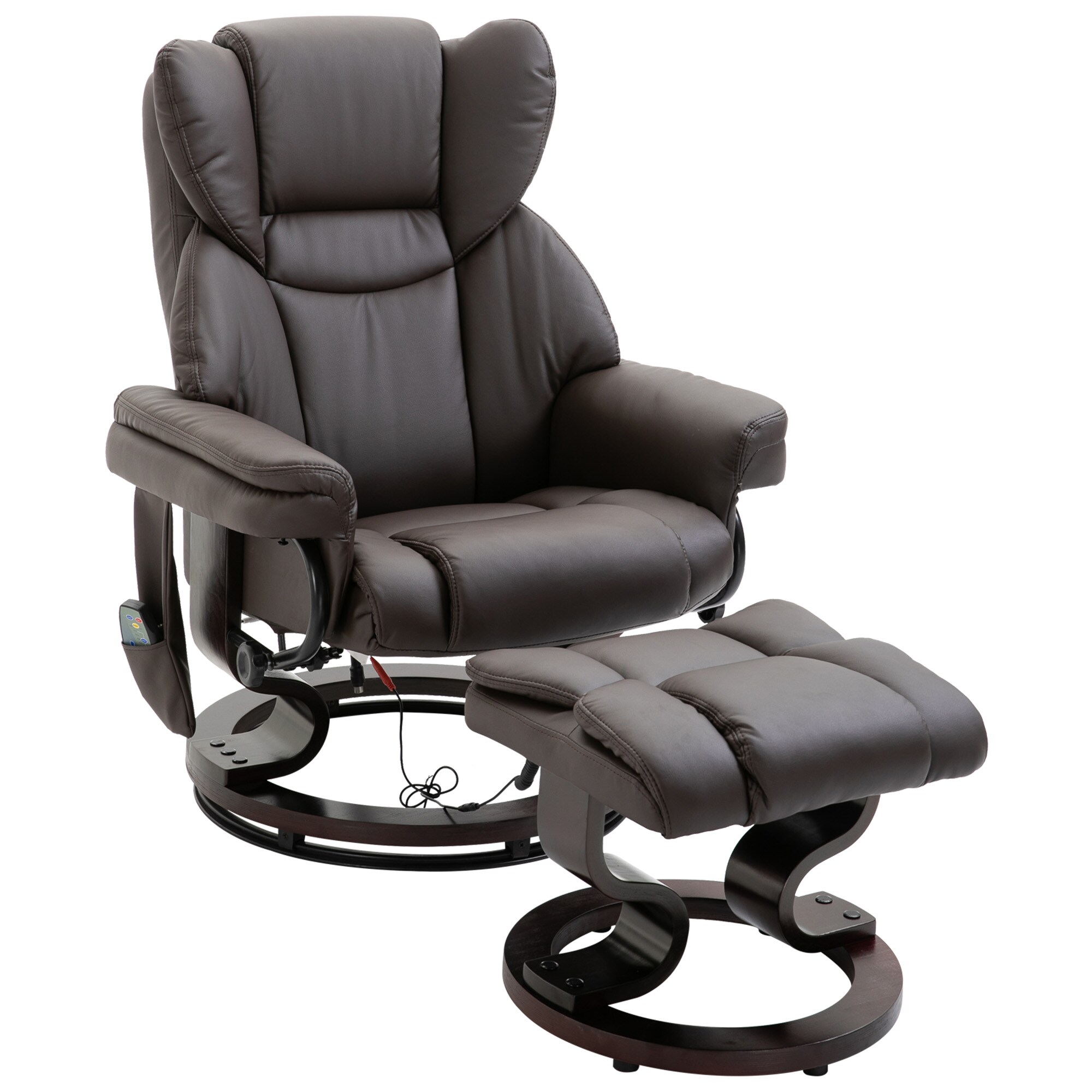 Mondawe OR-P14EA-OF Brown Faux Leather Upholstered Powered Reclining Massage Chair with Ottoman Set
