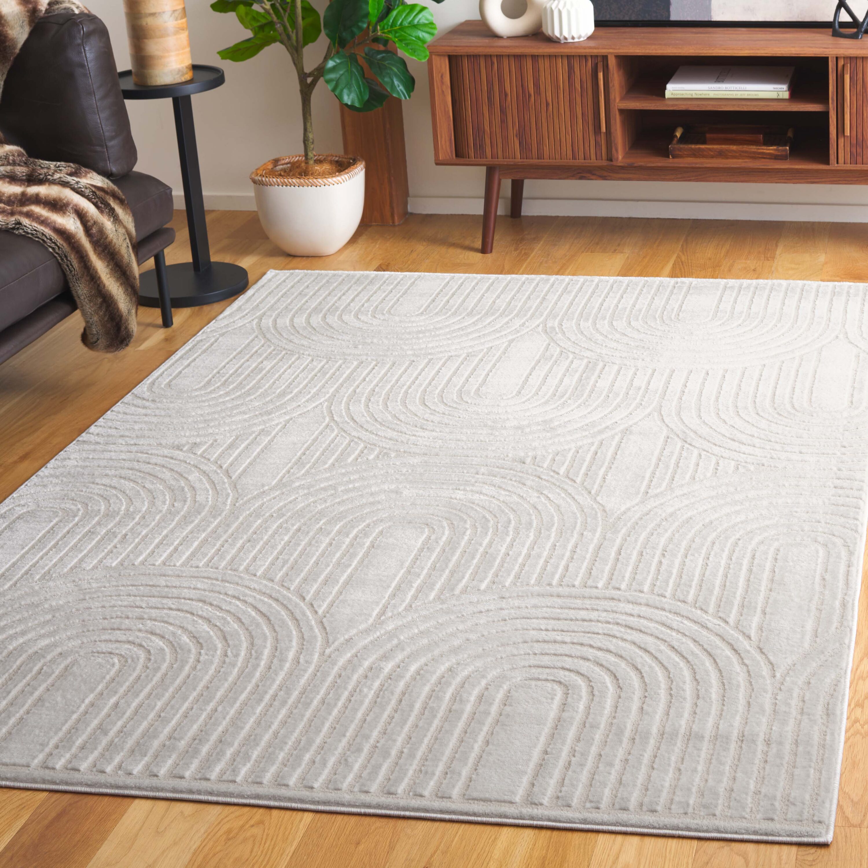 Saylor 100 5 x 8 (ft) Loomed Polypropylene/Jute/Polyester Ivory Rectangular Indoor Geometric Mid-Century Modern Professionally Clean Only Area rug