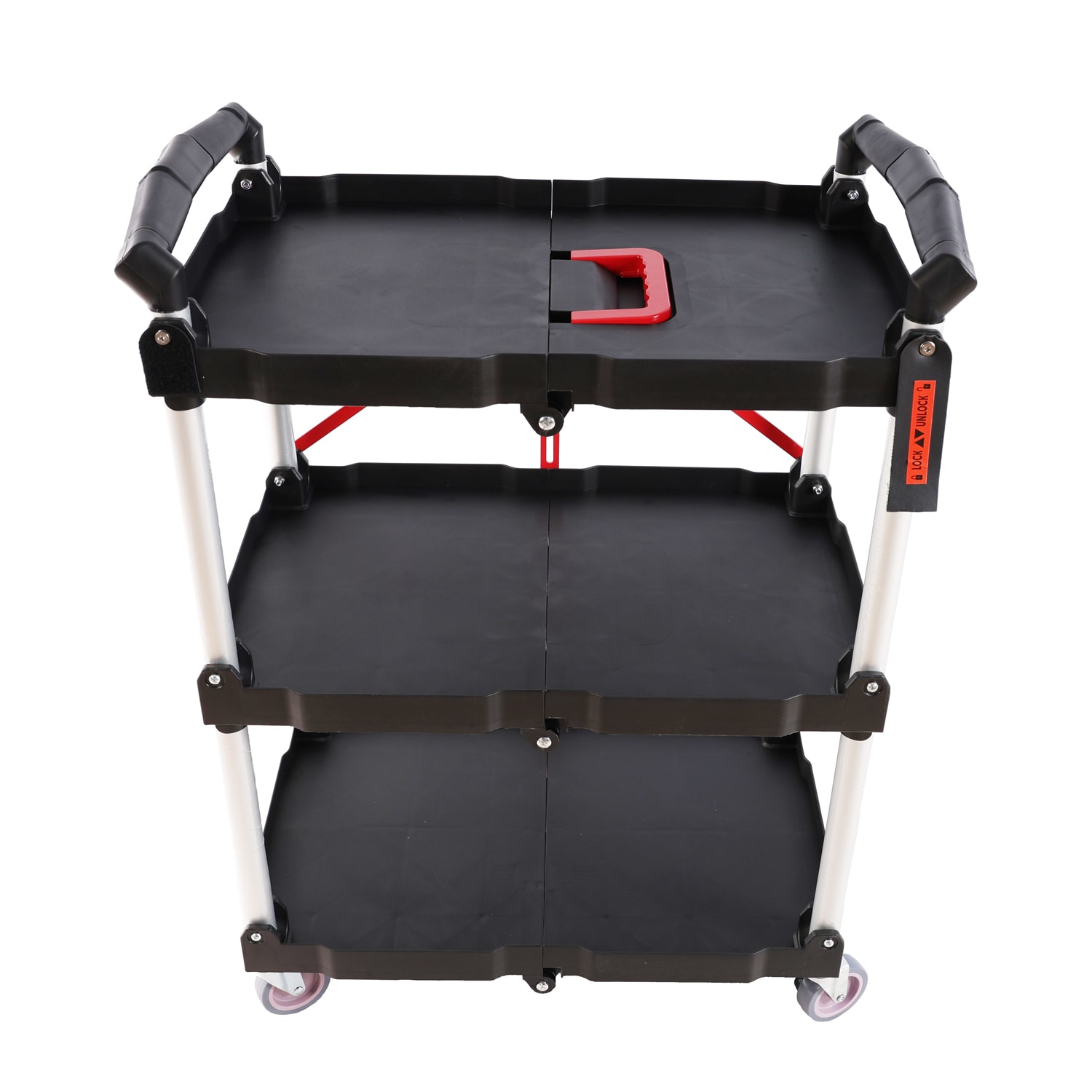 Tatayosi P-DJ-P163437 Three-layer Practical Trolley Folding Service Storage Car with Wheels for Garage Hotel Kitchen and Warehouse