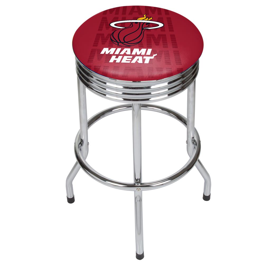 Trademark Gameroom NBA1005-MH3 Miami Heat Bar Stools Chrome Bar height Swivel Metal Backless Bar Stool