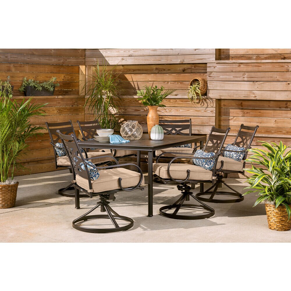 Hanover Montclair 7-Piece Brown Patio Dining Set with Tan Cushions in ...