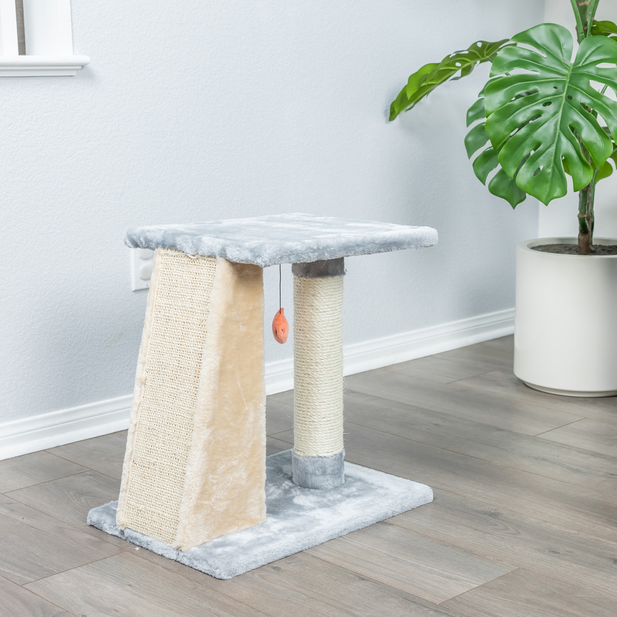Gray and Beige Sisal Carpet Two-Level Cat Scratcher