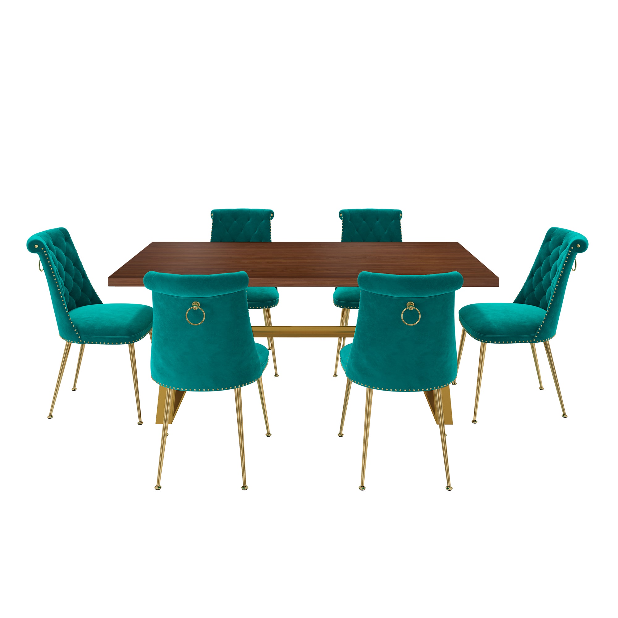 Clihome CL-HTM703GN Green Chair/Brown Table Contemporary/Modern Dining Room Set with Rectangular Table ( Seats 6 )