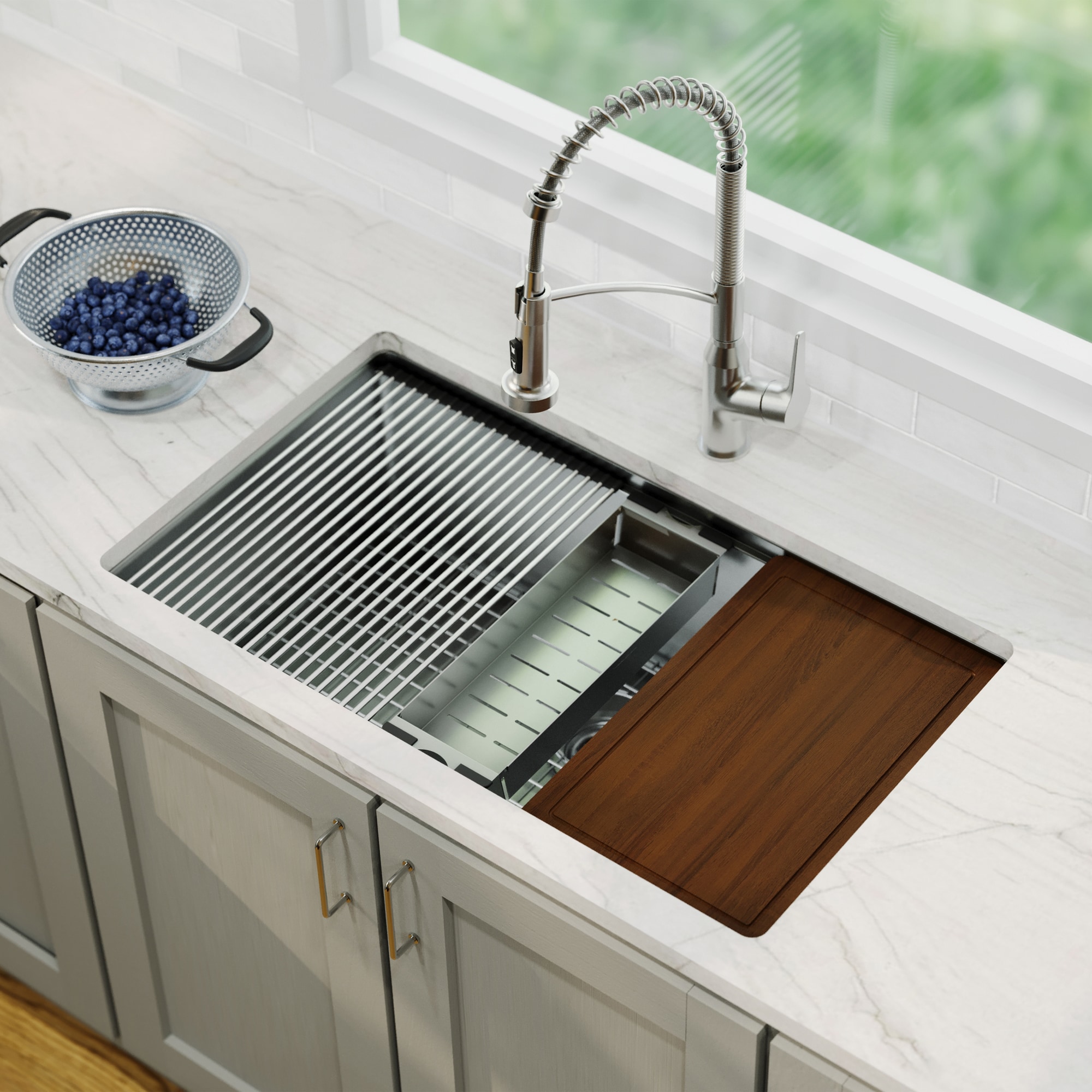 Karran Elite Undermount 32-in x 18.75-in Stainless steel Single bowl 16 -Gauge Workstation Kitchen Sink All-in-One Kit