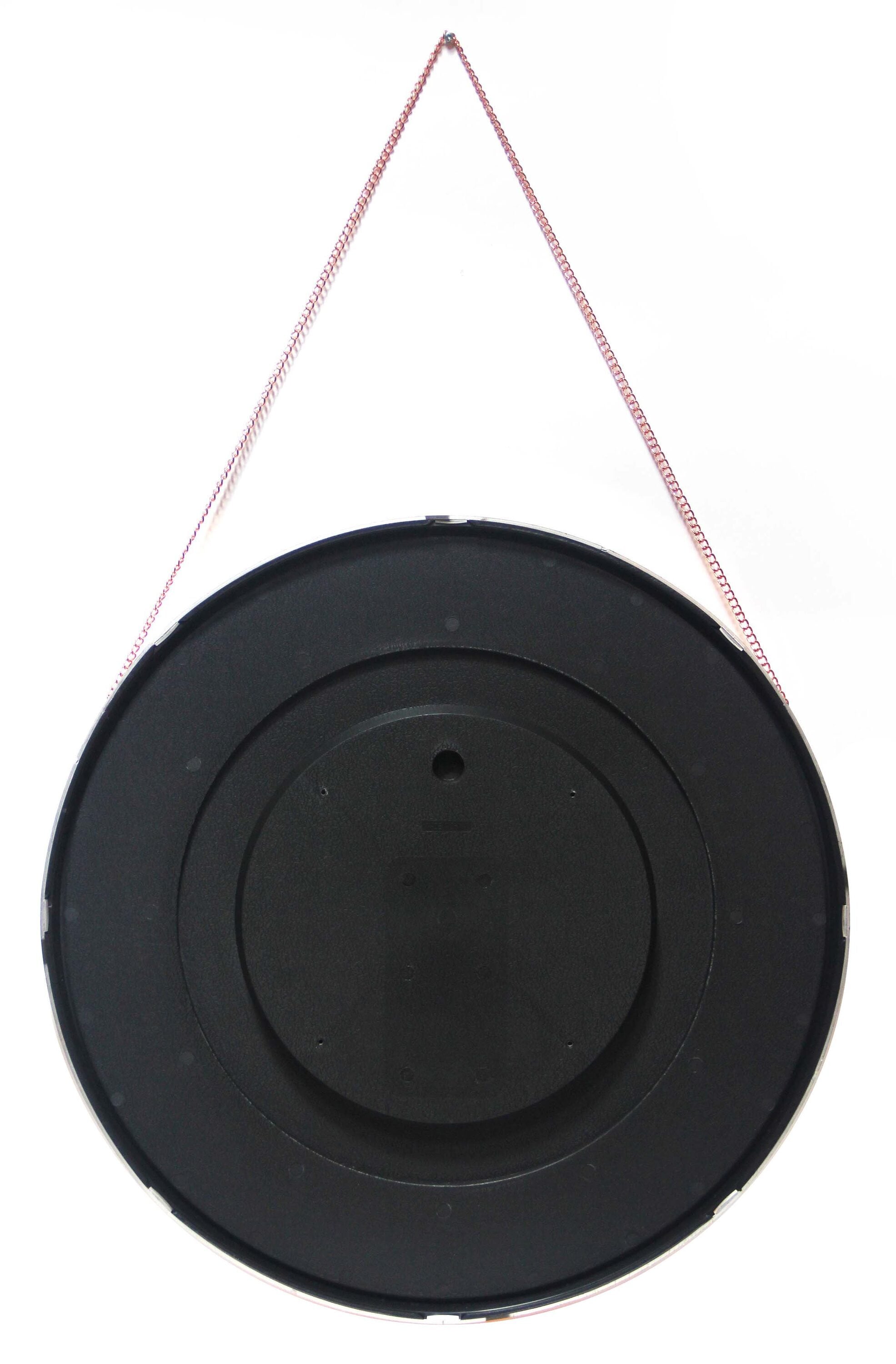 21" Modern Round Wood & Gold Wall Mirror with Metal Chain
