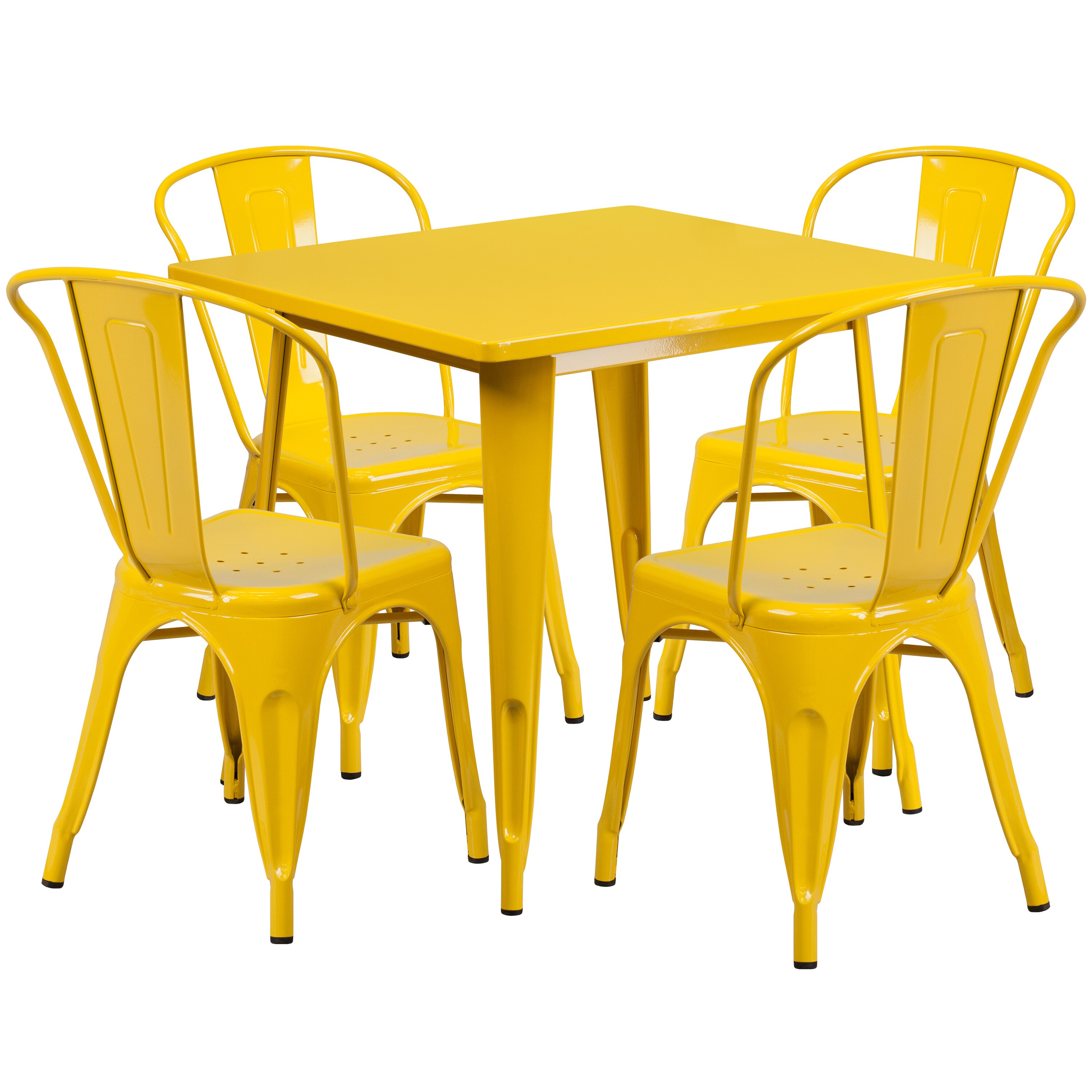 Flash Furniture 889142049203 Foster Commercial Grade 31.5-in Square Yellow Metal Indoor-Outdoor Table Set with 4 Stack Chairs