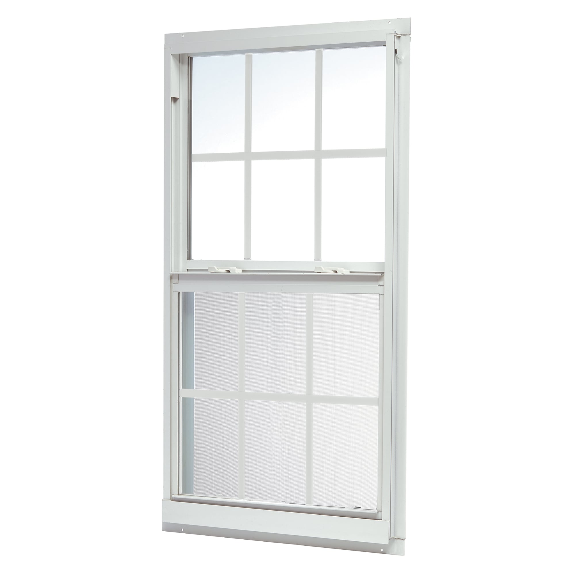 RELIABILT ASHW3252GRB 46000 Series 31-1/2-in x 51-1/2-in White Exterior Aluminum New construction Single Hung Window Low-E Double Pane Glass with Grids, (Half Screen Included)