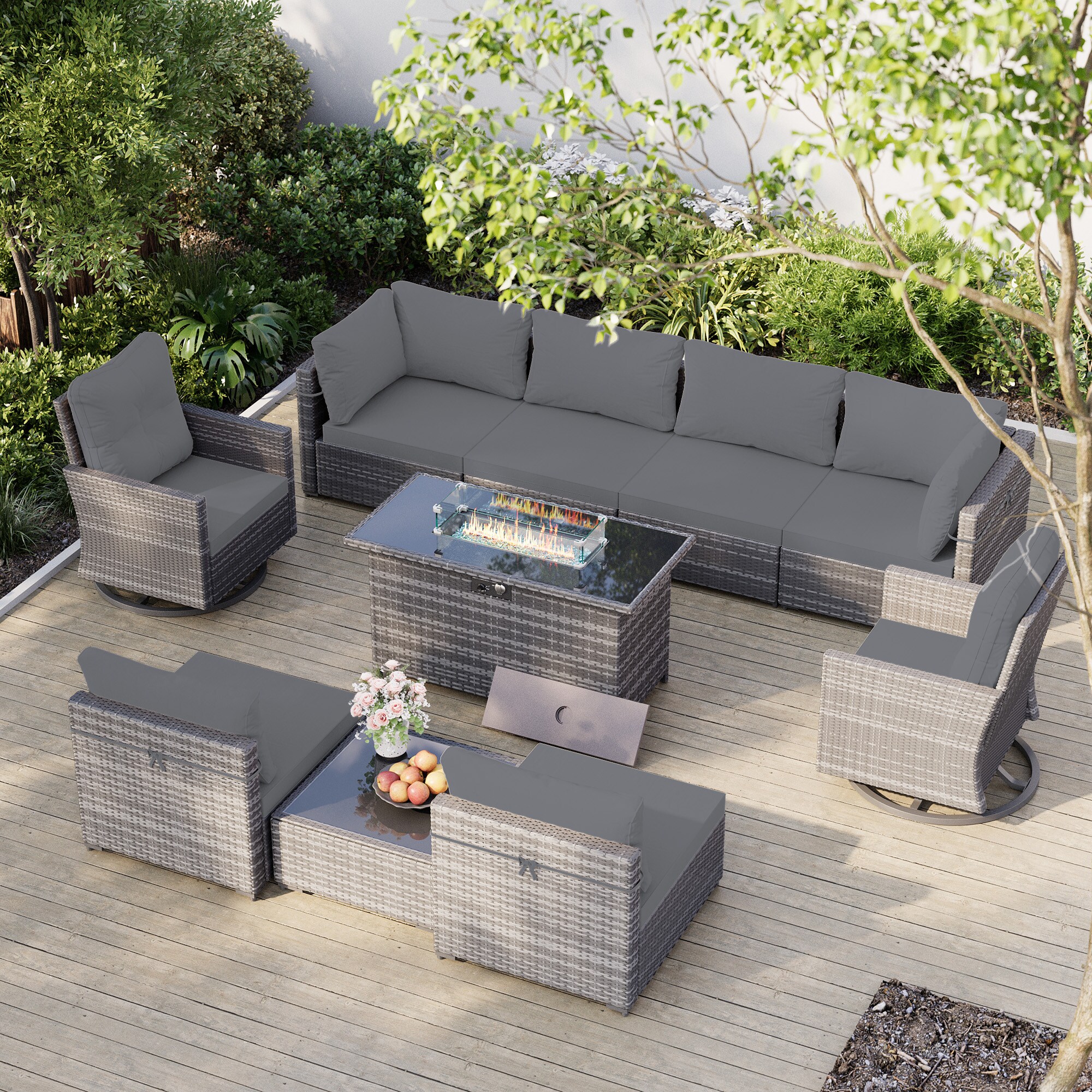 UPHA TBDK-ABC43Y11-DGAY 10-Piece Wicker Patio Sofa Conversation Set with Gray Cushions