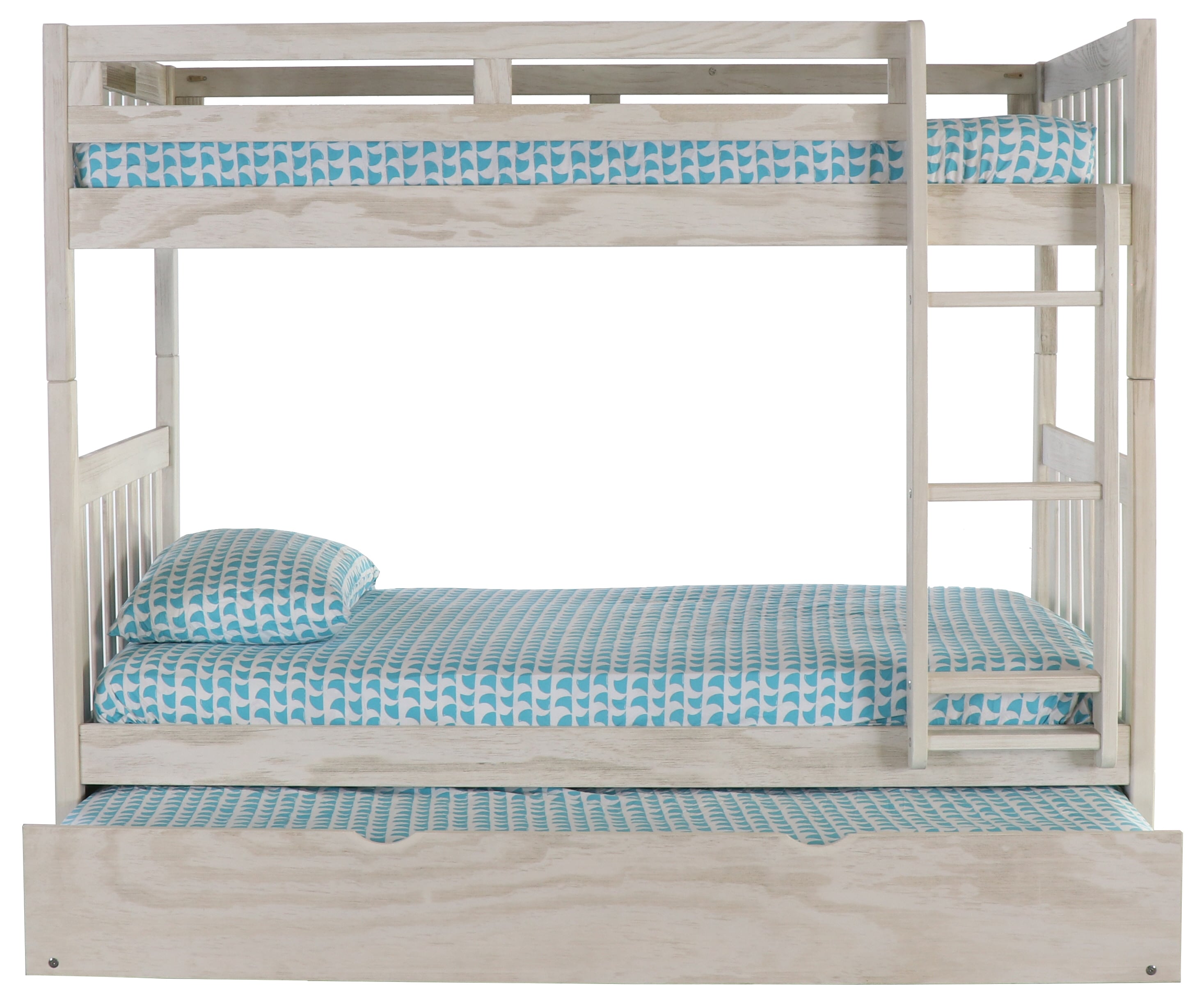 Light Ash Pine Twin Bunk Bed with Trundle and Storage