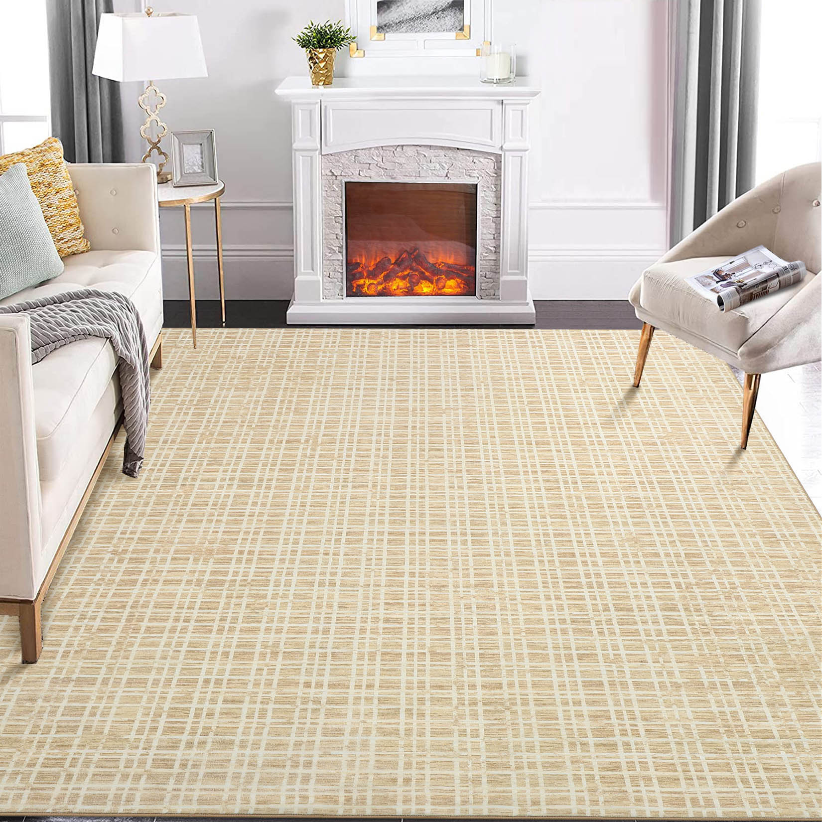 Garvee YXY-LO-PHO-10UN8FG7 8 x 10 (ft) Loomed Polyester Yellow Rectangular Indoor Geometric Mid-Century Modern Machine washable Area rug