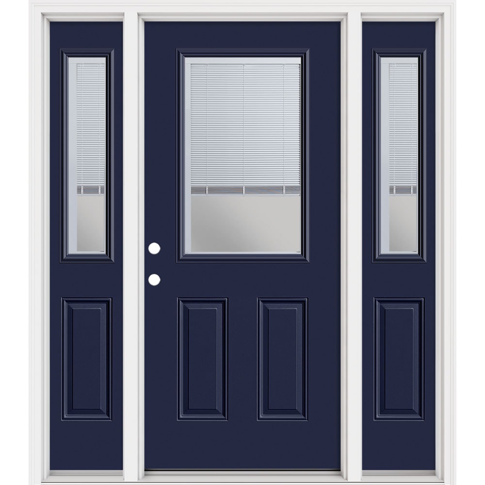 Masonite 321498 Steel Doors Series 64-in x 80-in x 4-9/16-in Steel Half lite Right-hand inswing Eclipse Painted Prehung Front Door with Sidelights with Brickmould Insulating core