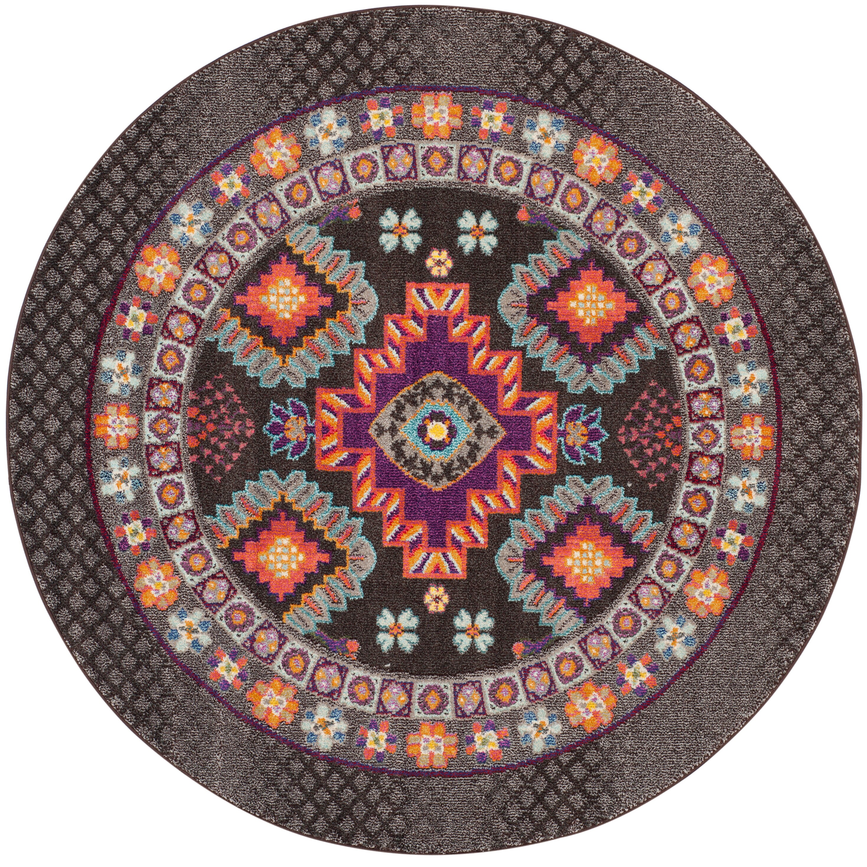 Monaco 12' Round Multicolor Synthetic Boho Area Rug