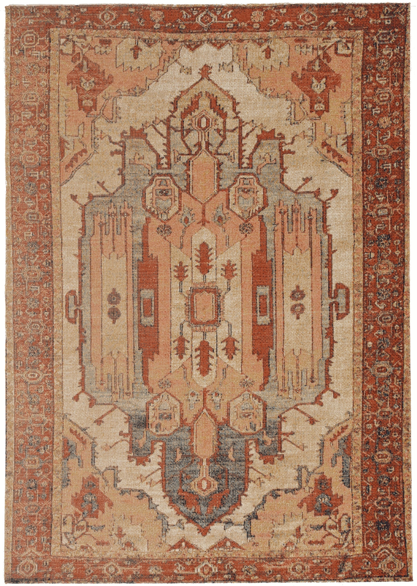 Linon RUGGZ0458 Great Zero 5 x 8 (ft) Polyester Garron Ivory/Rust Rectangular Indoor Distressed/Overdyed Area rug