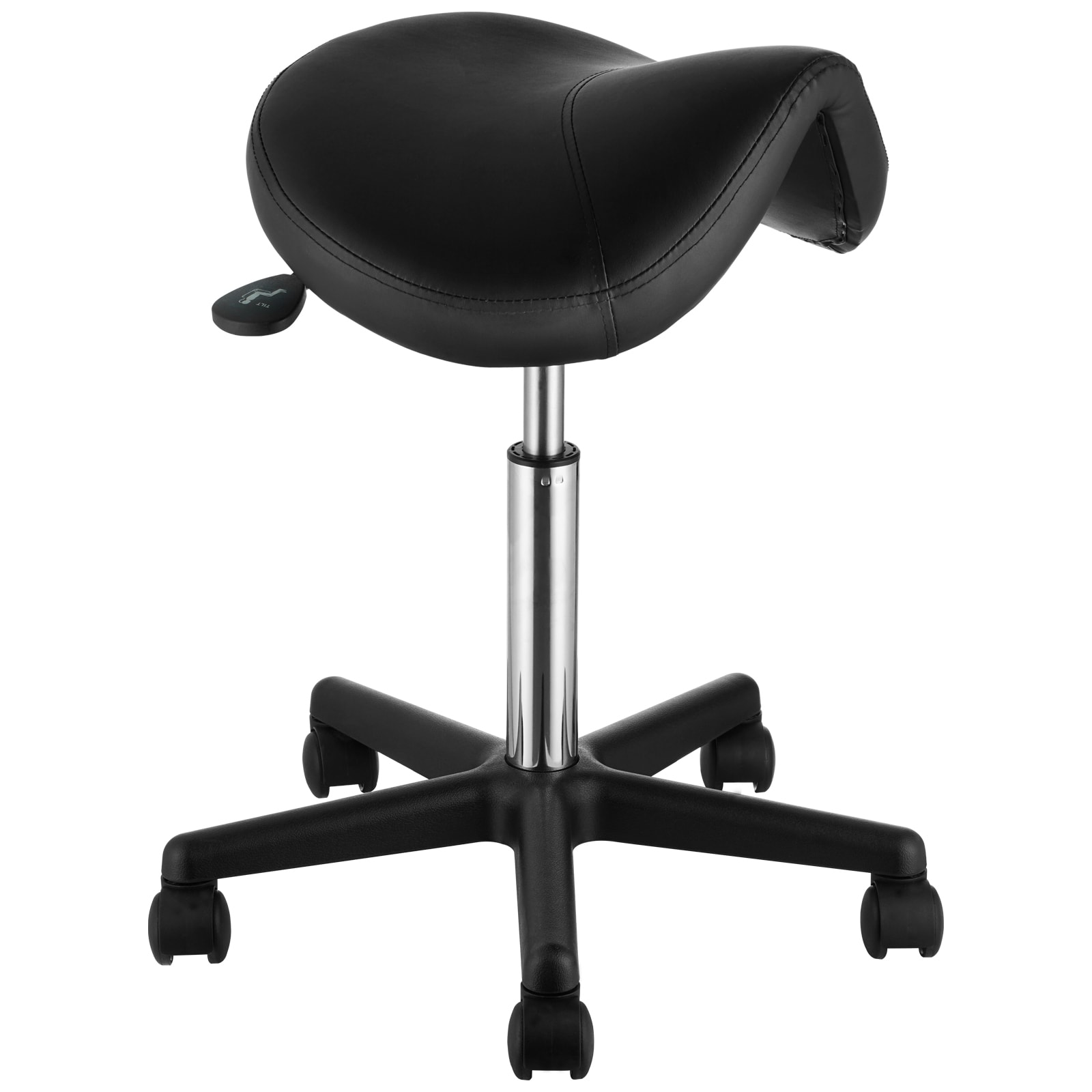 VEVOR SCMADHSNLMAD02313V0 Saddle Stool with Wheels  400 LBS Weight Capacity  Height Adjustable Thickened PU Leather Swivel Saddle Stool Chair for Salon  Spa  Tattoo  Clinic  Black