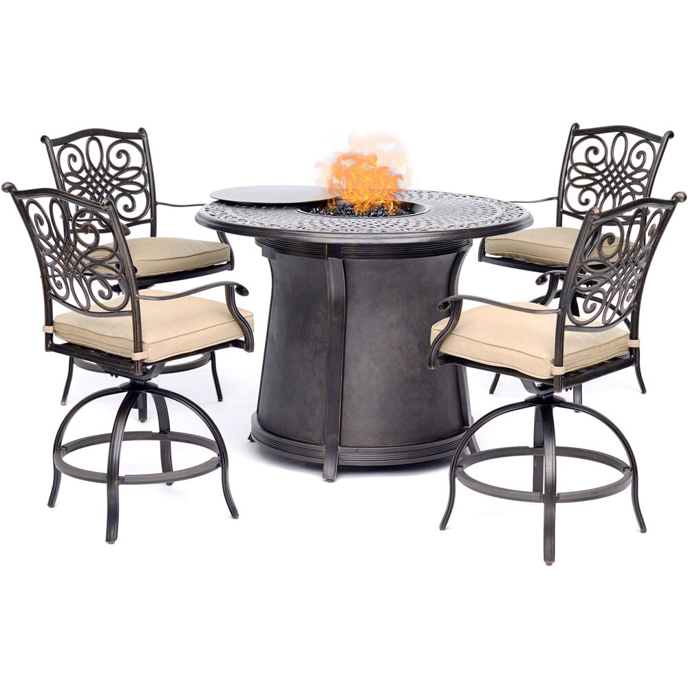 Traditions 5-Piece Patio Conversation Set with Tan Cushions | - Hanover TRAD5PCFPRD-BR