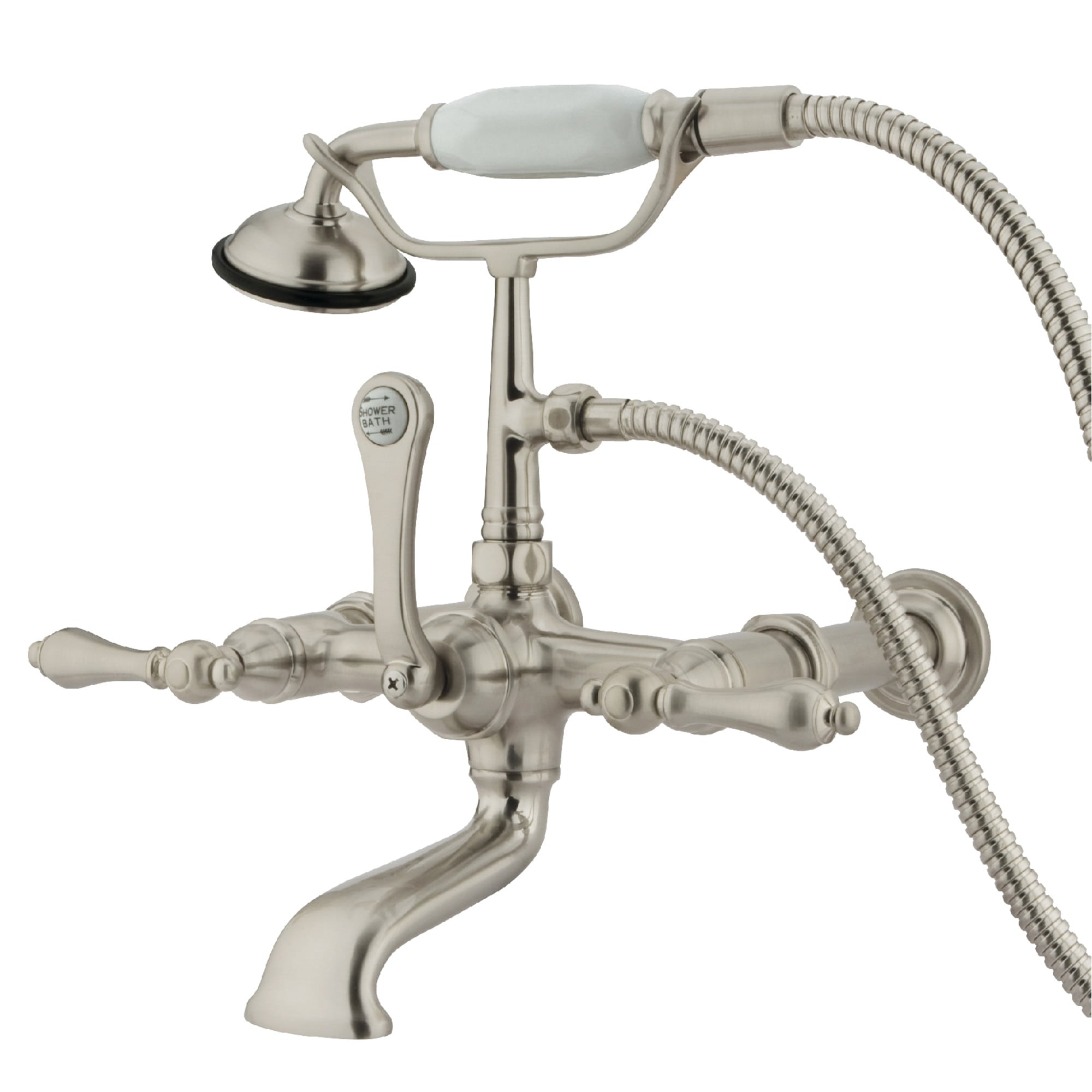 Kingston Brass WLCC541T8 Vintage Brushed nickel 3-handle Wall-mount Low-arc Bathtub Faucet with Hand Shower ( Valve Included )