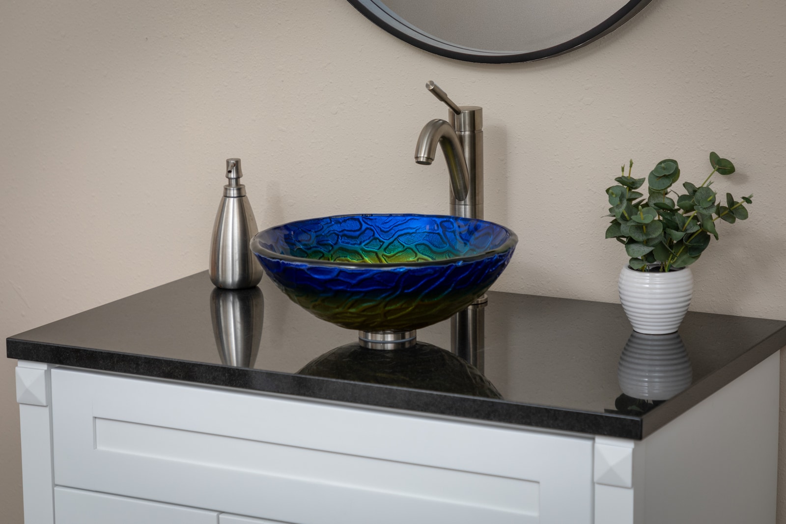 14.25'' Blue and Yellow Glass Vessel Sink