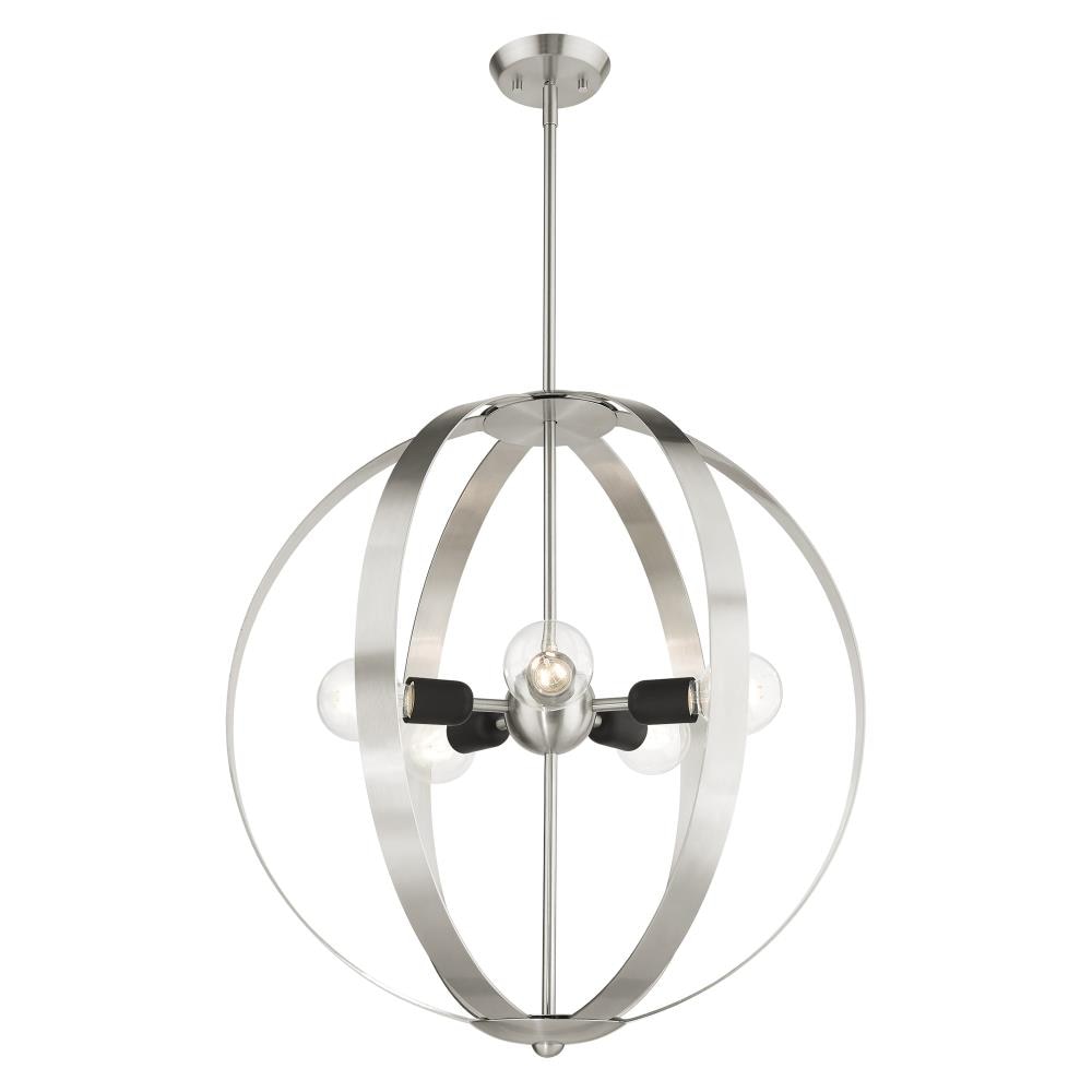 Modesto Mid-Century Modern 5-Light Brushed Nickel Chandelier