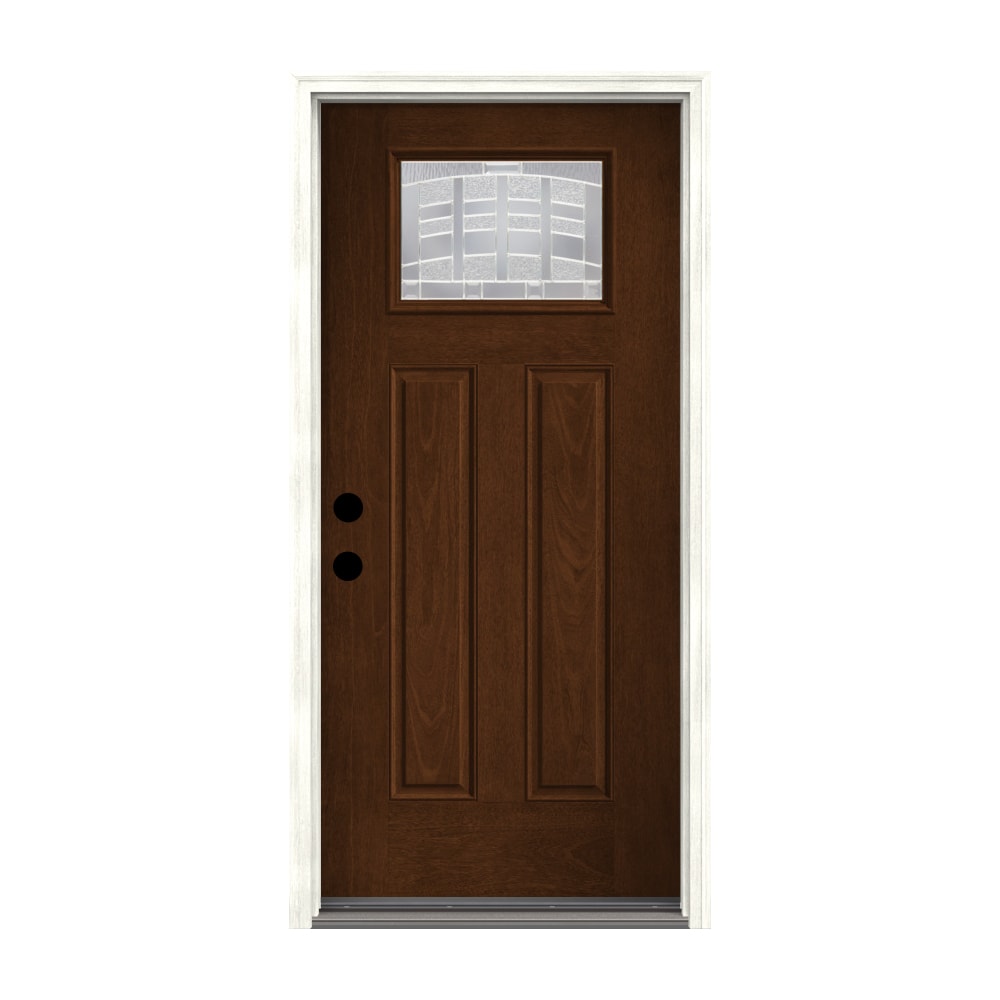Therma-Tru Benchmark Doors Emerson 36-in x 80-in Fiberglass Craftsman Right-Hand Inswing Walnut Stained Prehung Single Front Door with Brickmould -  TTB643729SOS