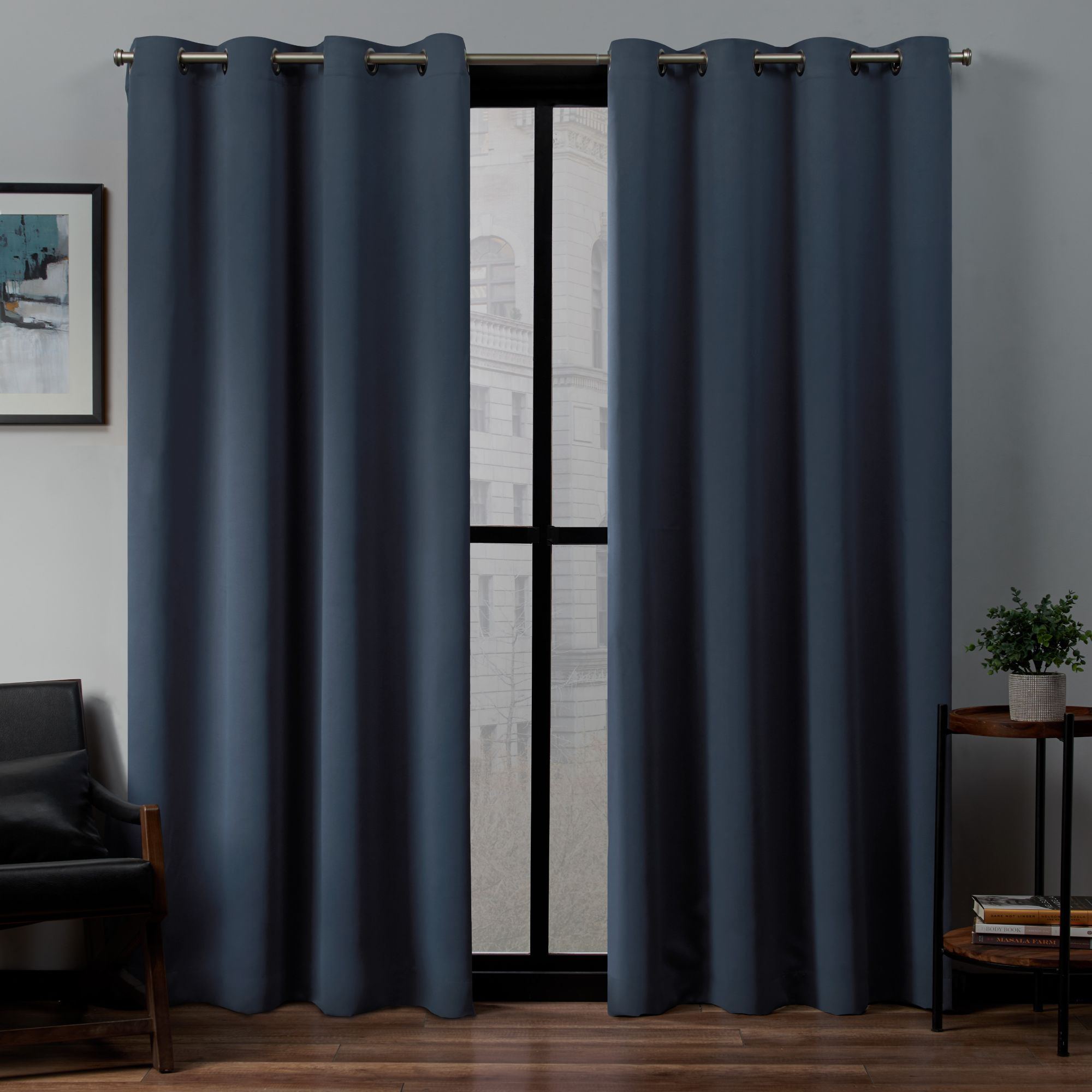 Exclusive Home EH7982-14 2-96G 96-Inches Vintage Indigo Room darkening Interlined Grommet Curtain panel pair