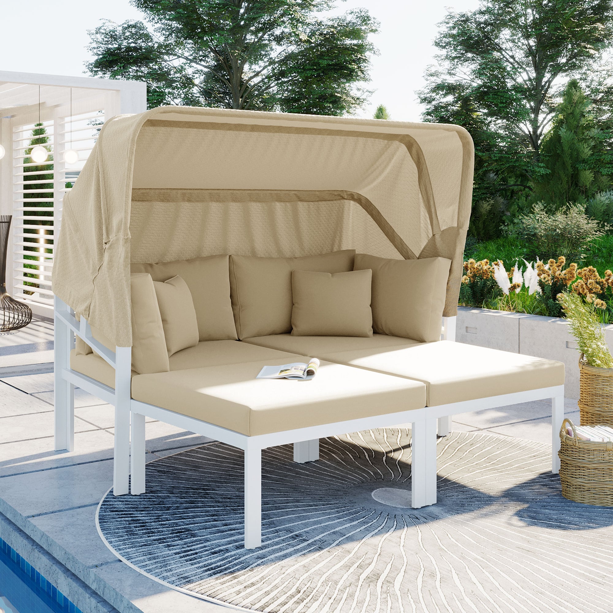 Direct Wicker DWL-25AAA-BE Rosy Outdoor Daybed with Gray Cushions and Iron Frame