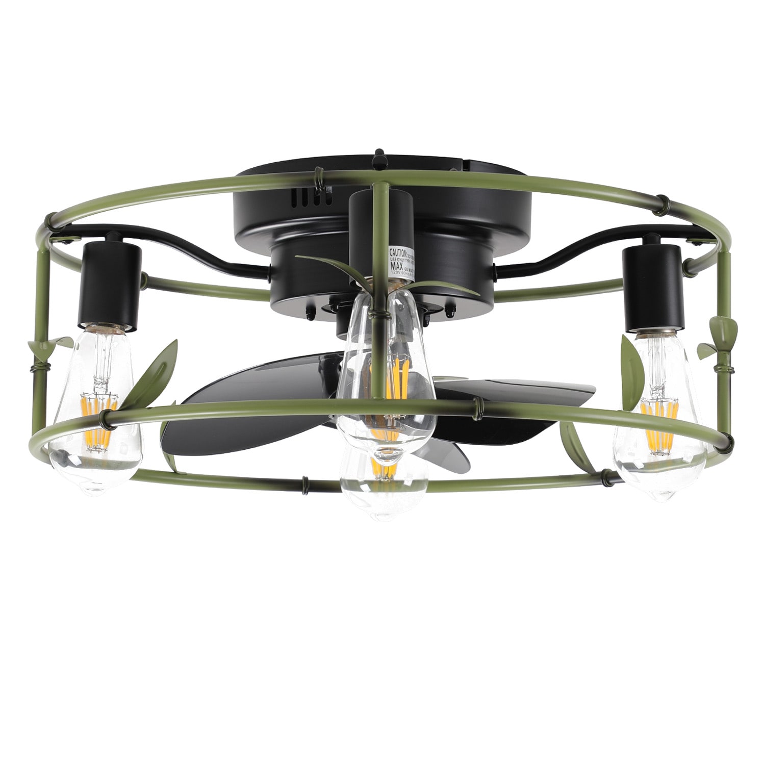 Bybafun YB5100138 18.5-in Flush Mount Green with Finished Blades Fandelier Ceiling Fan Light Kit Compatible - Remote Included ( 3 -Blade )