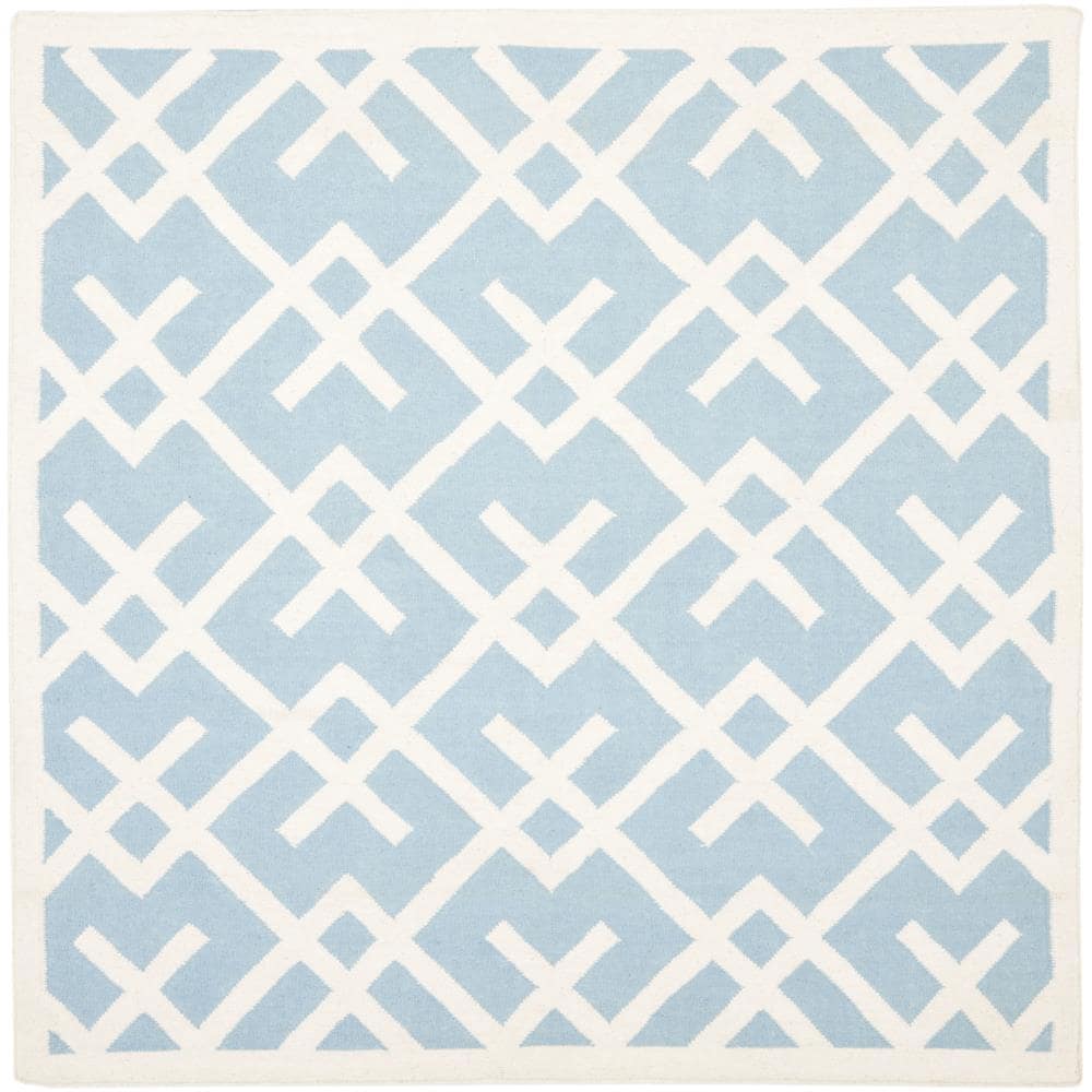 Safavieh DHU552B-6SQ Dhurries Cesa 6 x 6 (ft) Wool Light Blue/Ivory Square Indoor Geometric Coastal Area rug