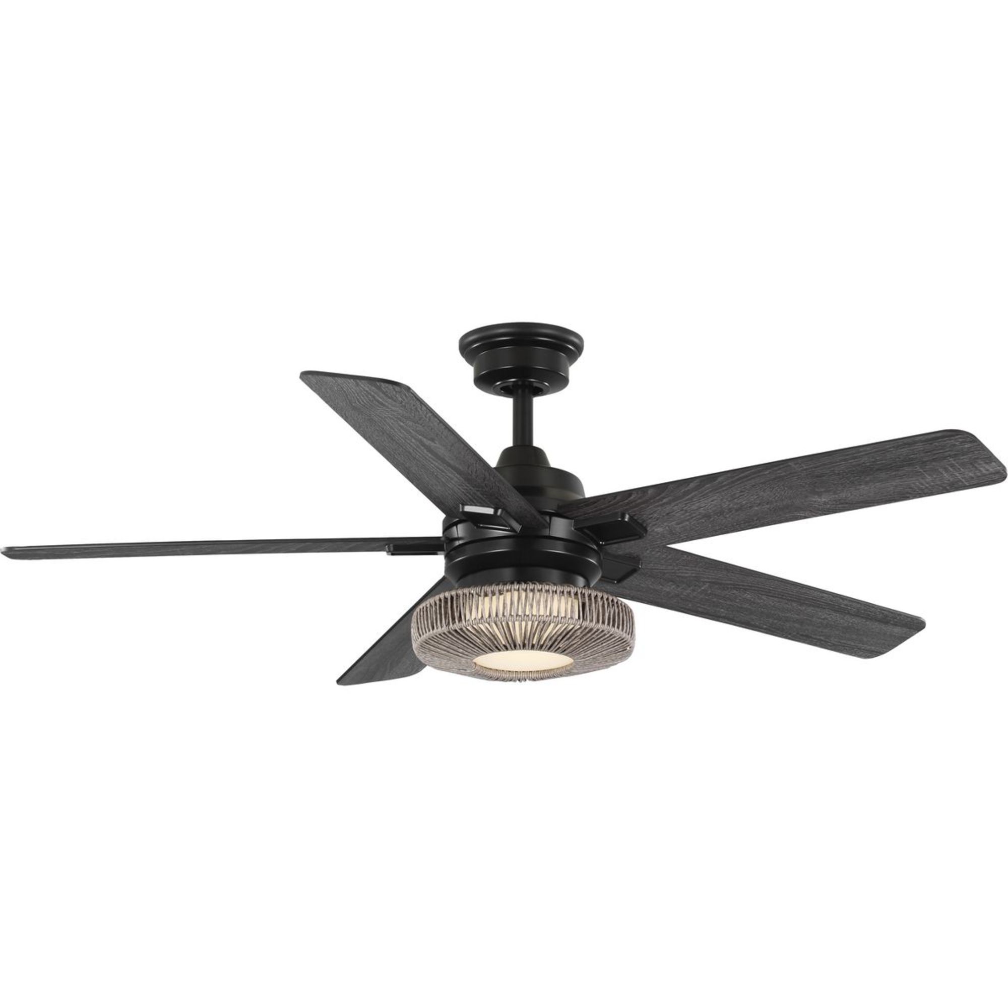 Progress Lighting P250101-31M-30 Schaal 52-Inches Matte Black with Matte Black/Rustic Charcoal Blades Integrated LED Fixture Indoor/Outdoor Downrod mount Standard Ceiling Fan With Light and Remote ( 5 -Blade)