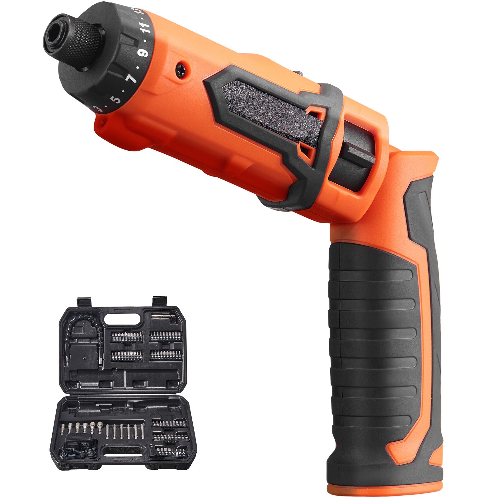 GIVIMO 8-V Cordless Electric Screwdriver 7-Nm Maximum Torque 210-RPM 1/4-in Hex Chuck Rechargeable 2000-mAh Lithium Driver with 82 pc Accessory Kit Nut Drivers Magnetic Bit Holder Charging Cable LED Work Light and Dual Position Rotating Handle