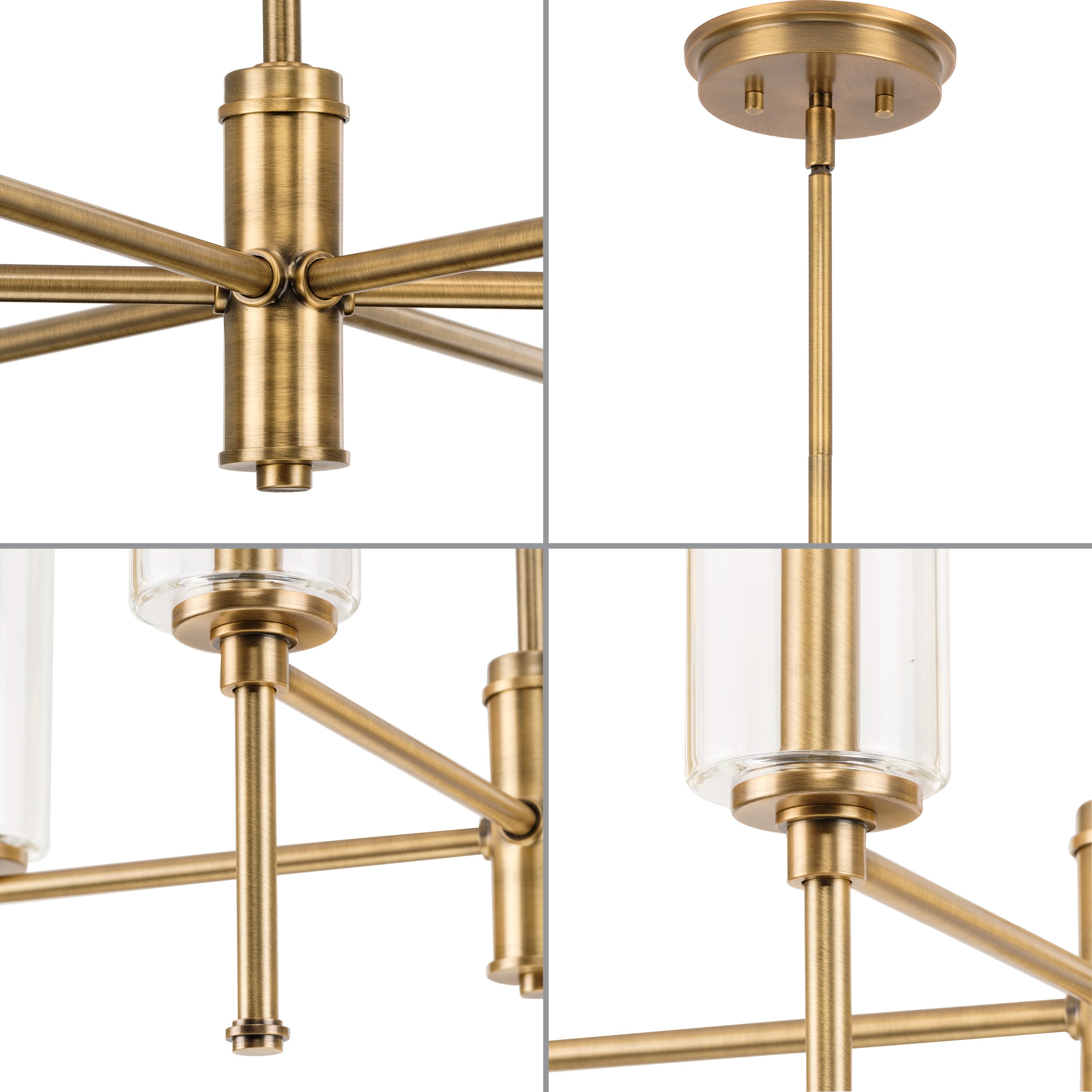 Elara Vintage Brass 6-Light Chandelier with Clear Glass Shades