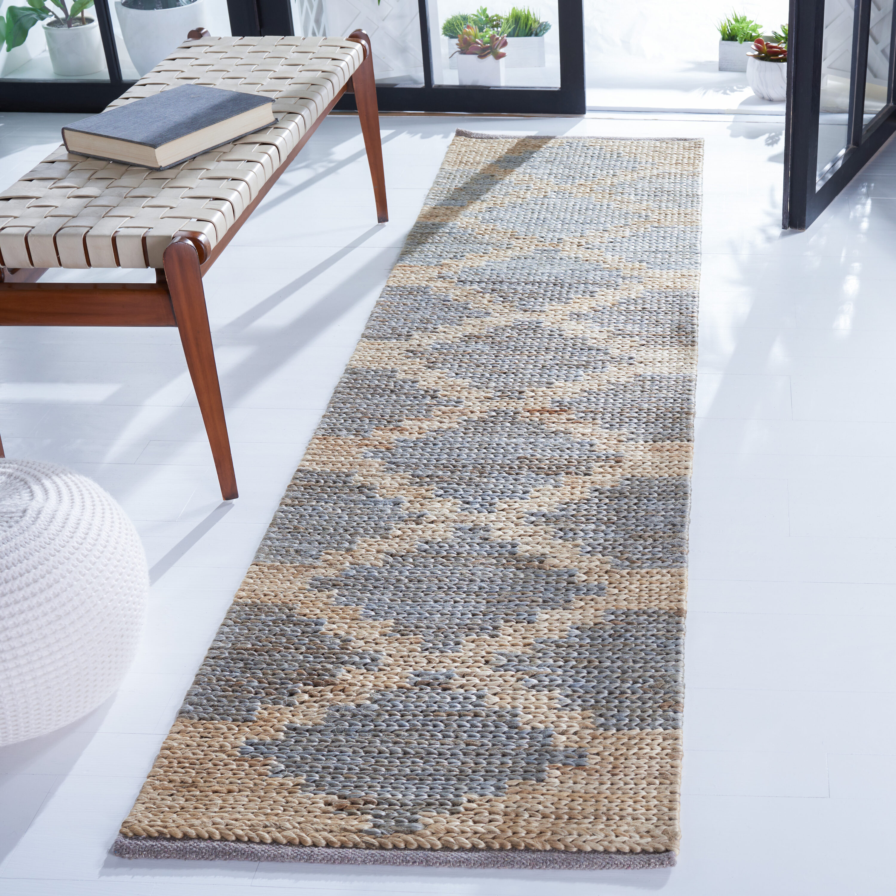 Kilim 458 Natural/Gray Bohemian 2Ft-3In x 9Ft Runner Rug