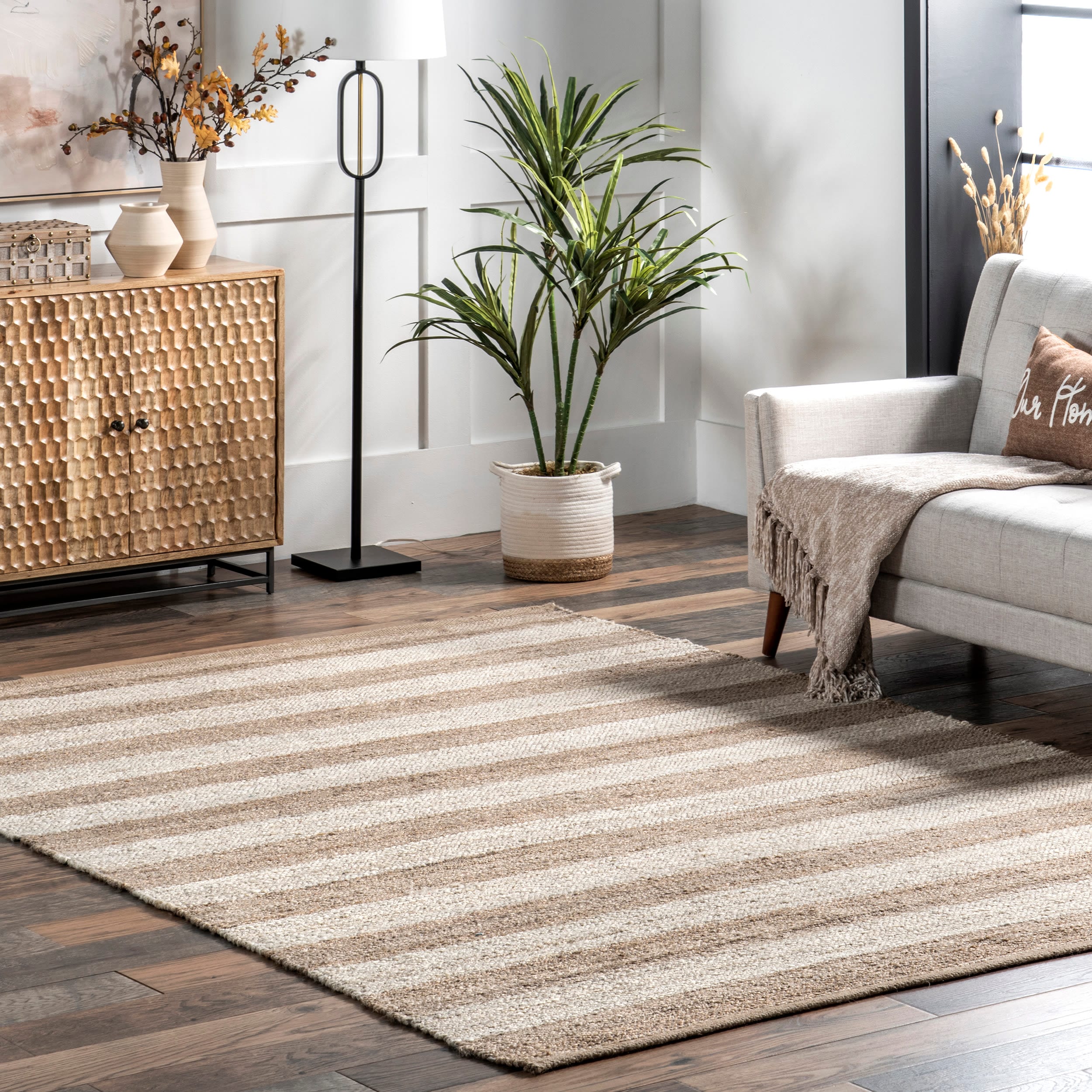 nuLOOM TADR03A-305 3 x 5 (ft) Loomed Jute Off White Rectangular Indoor Stripe Area rug