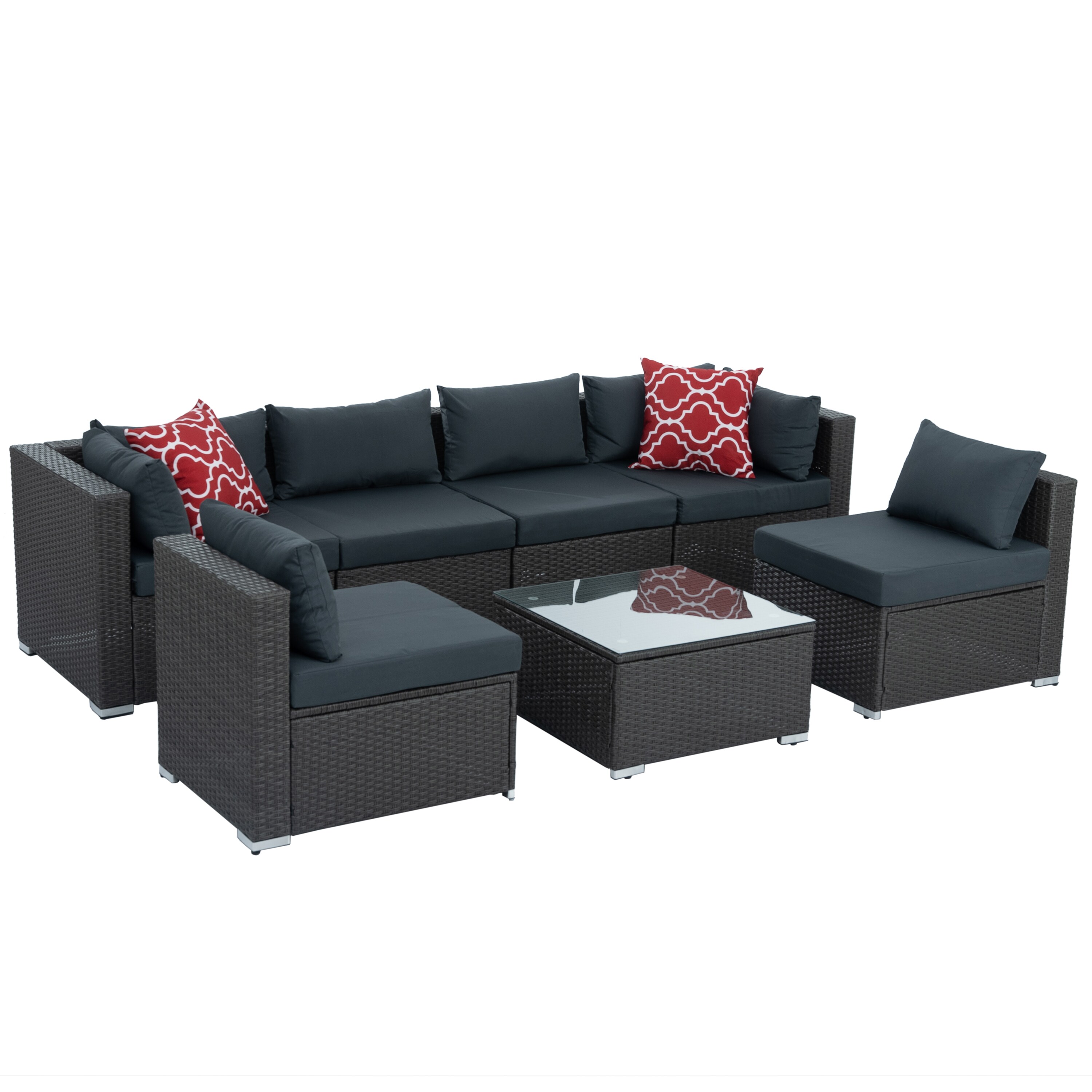 Maocao Hoom DJ-C-WY000279AO 7 -Piece Rattan Patio Conversation Set with Gray Cushions