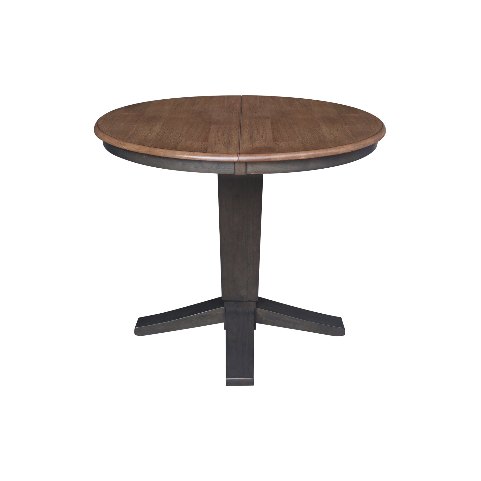 International Concepts K45-36RXT-23B Hickory/Washed Coal Round Traditional Extending Removable leaf Dining Table, Wood with Hickory/Washed Coal Wood Pedestal Base 36-in L x 30.1-in H
