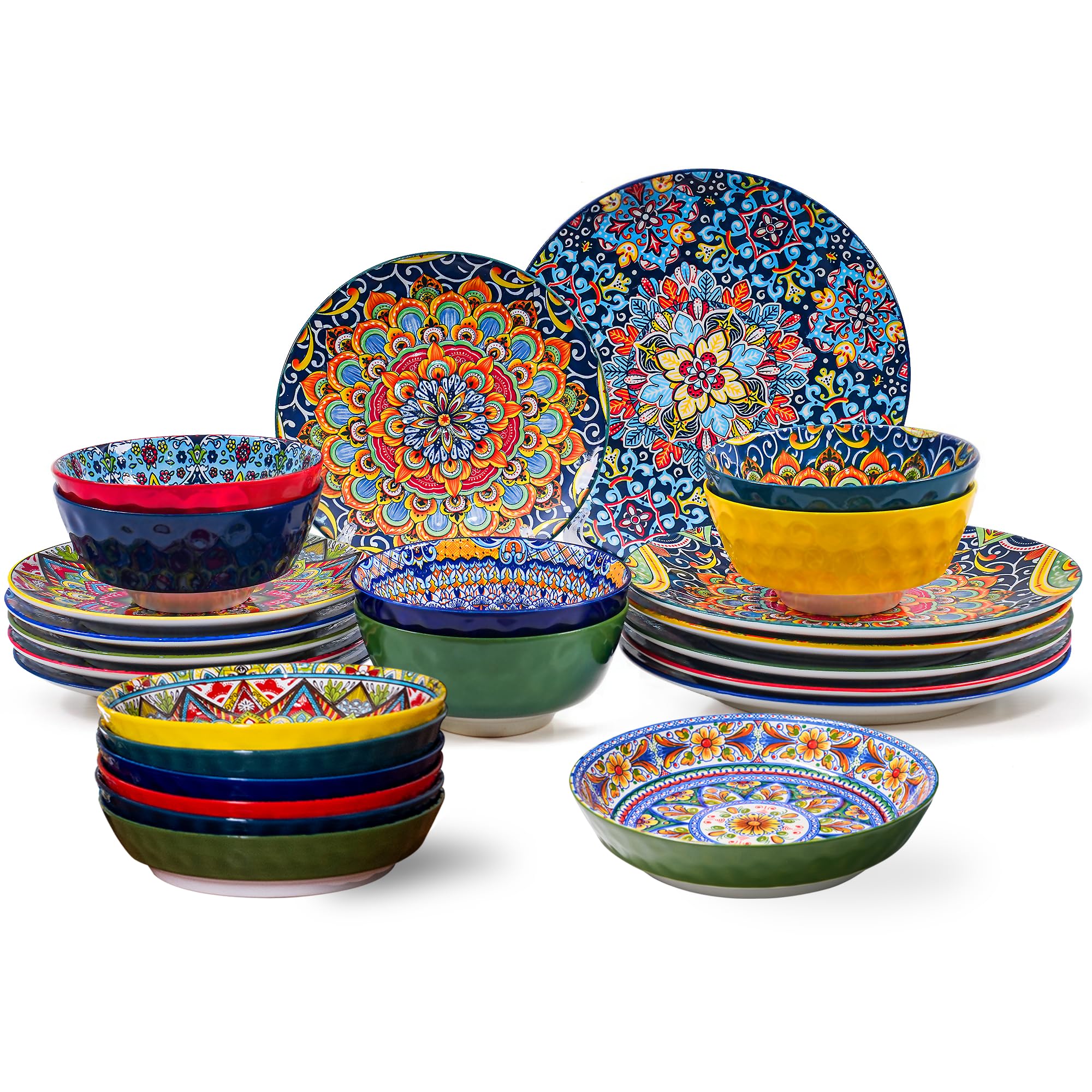Aoibox  24 Piece Ceramic Dinnerware Set for 6 with 10 5 in Plates 8 5 in Salad Plates and 32 oz Bowls Bohemian