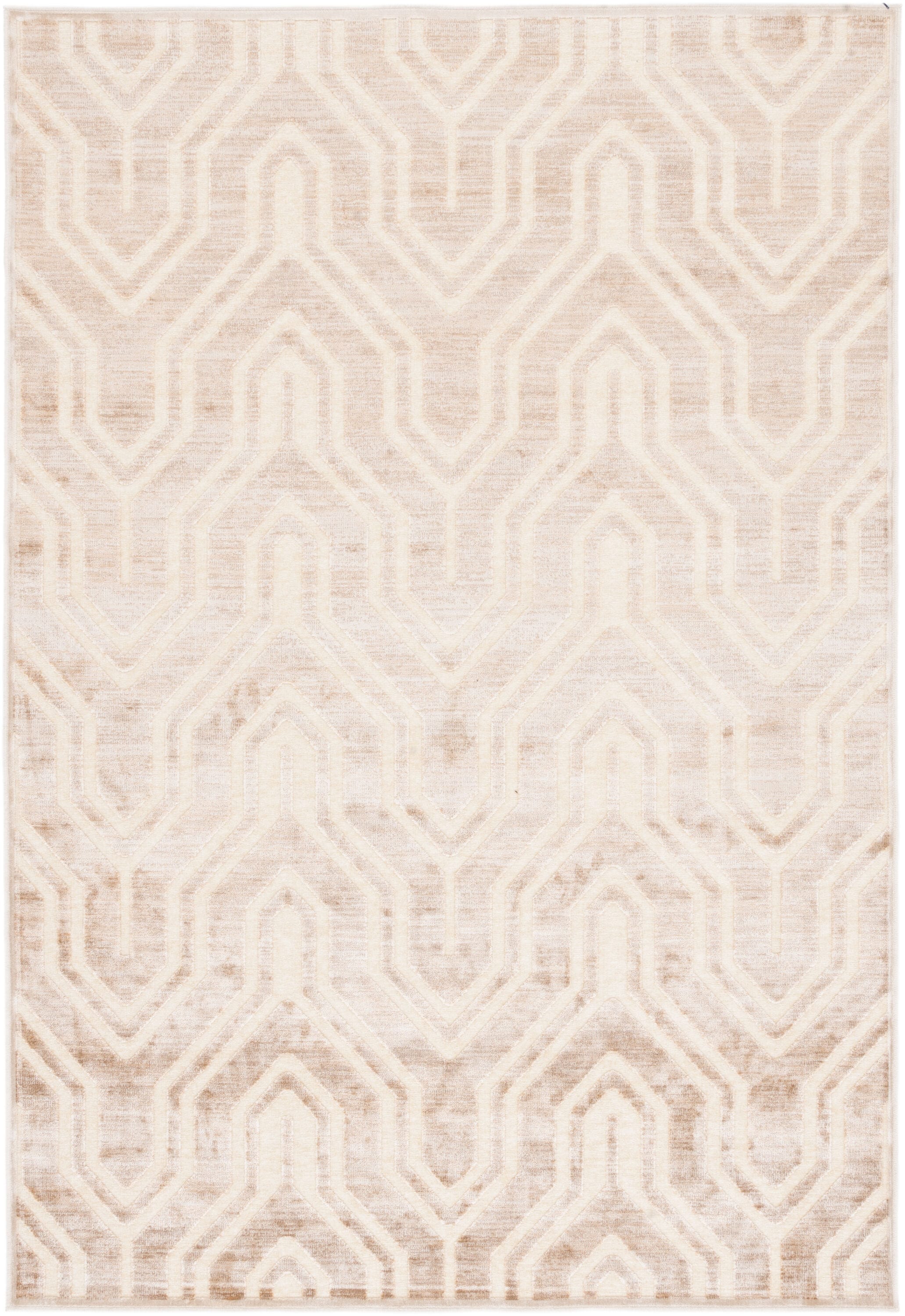 Stone Geometric Viscose and Wool Rectangular Rug