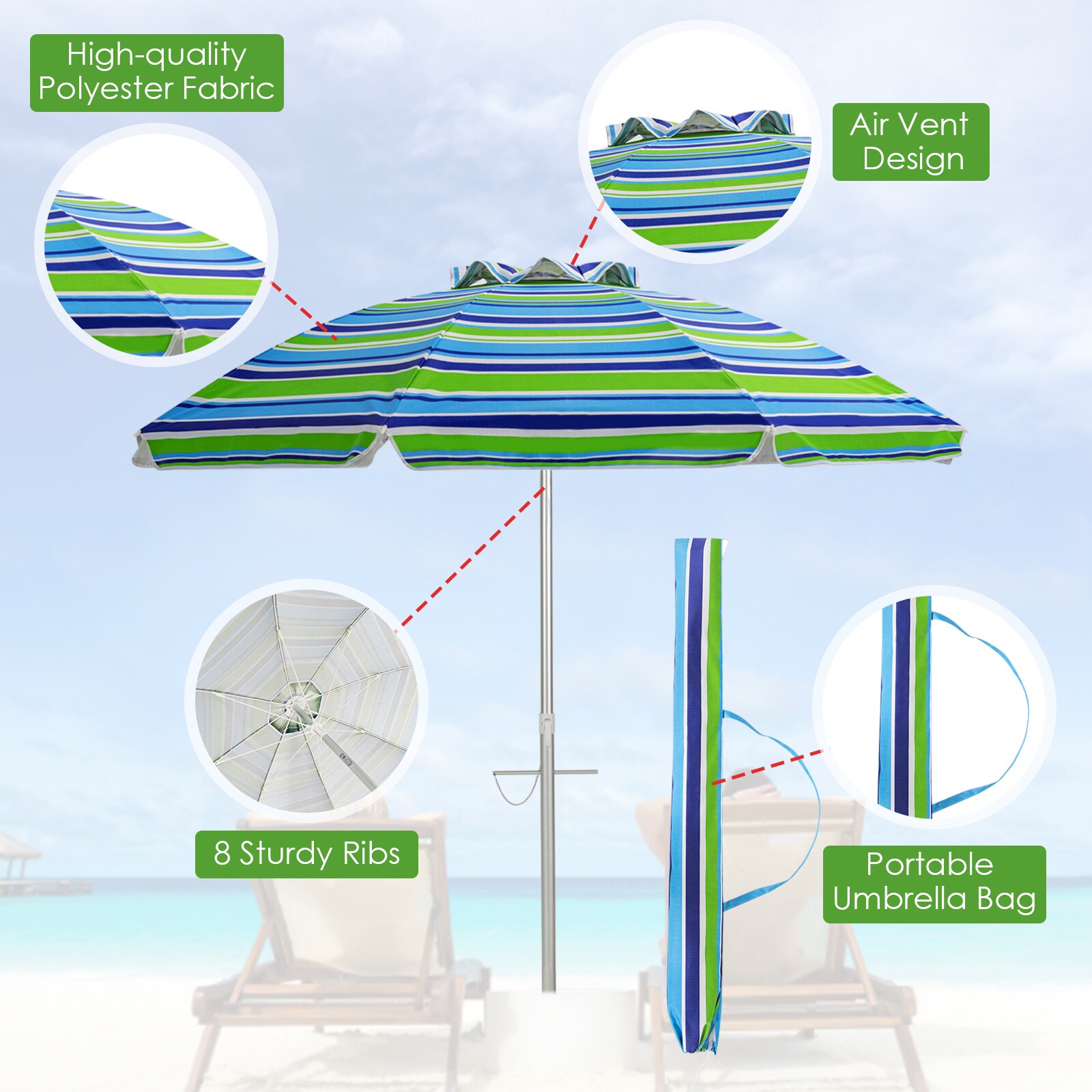 Clihome 6-ft Aluminum Polyester No-tilt Market Patio Umbrella in the ...