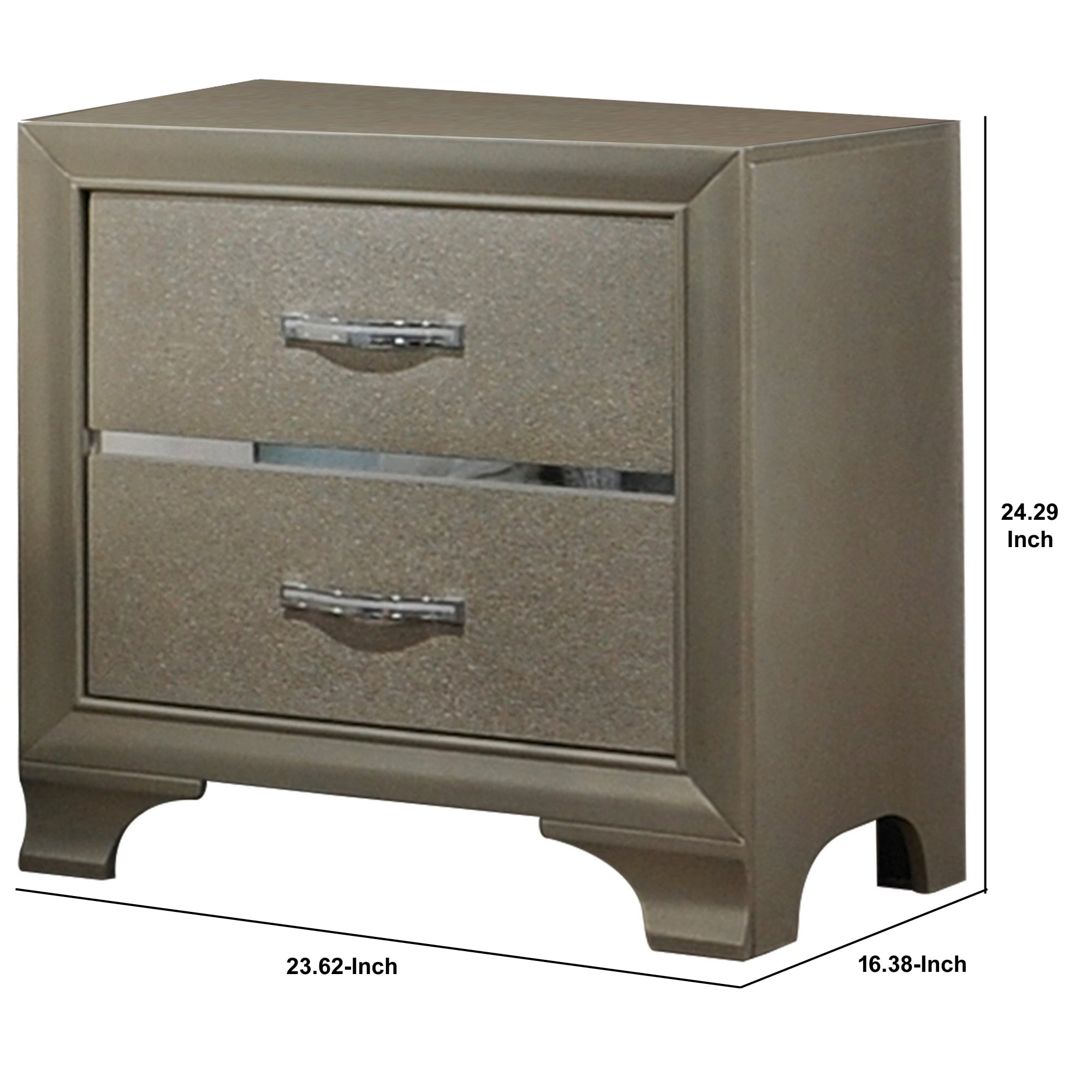 Benzara Contemporary Gold Nightstand with 2 Drawers and Mirror Inlay ...