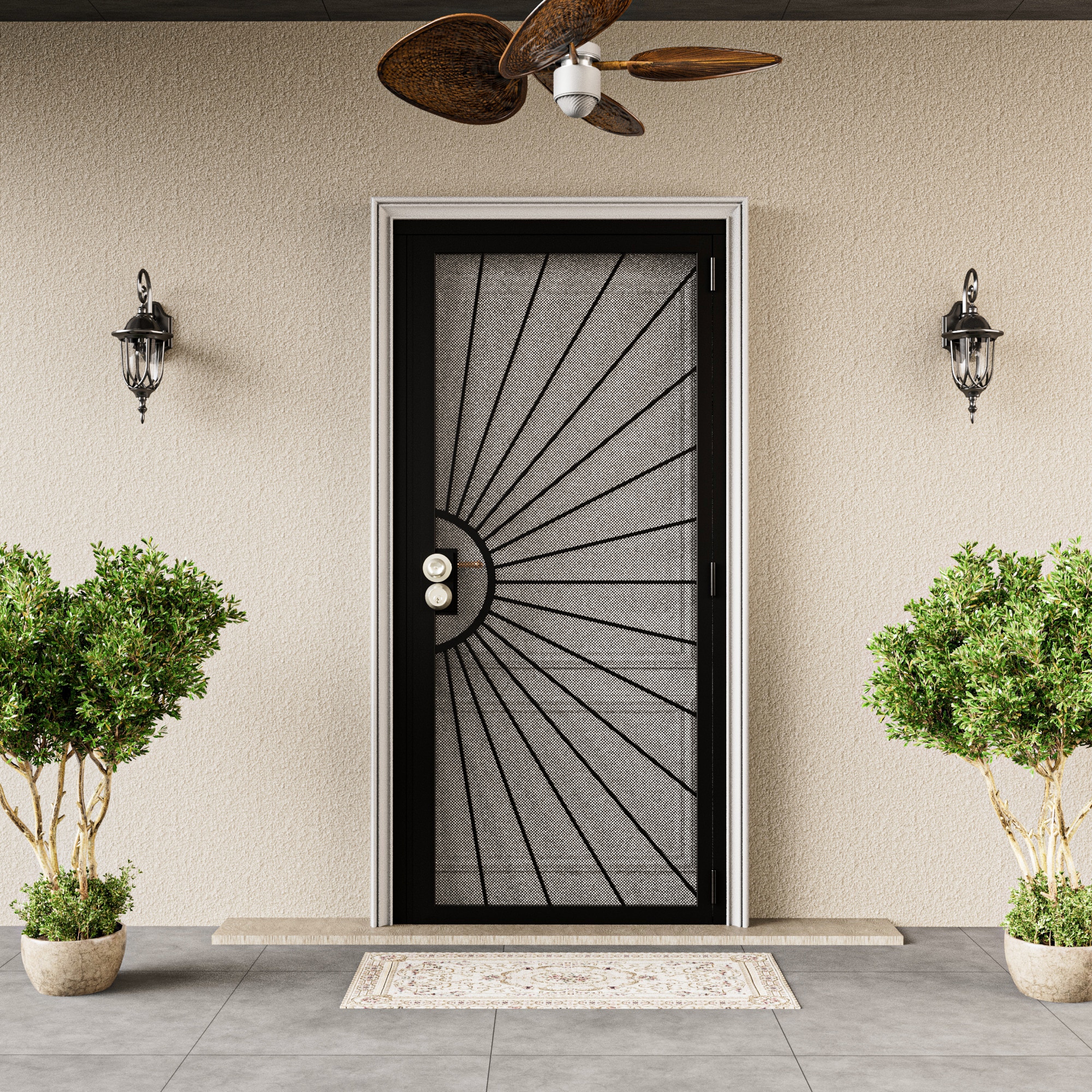 JUJUBON EX-SECDSD-BLTY-36 Security door 36-in x 80-in Black Steel Recessed or surface mount Universal/Reversible Security Door with Black Screen and No bore