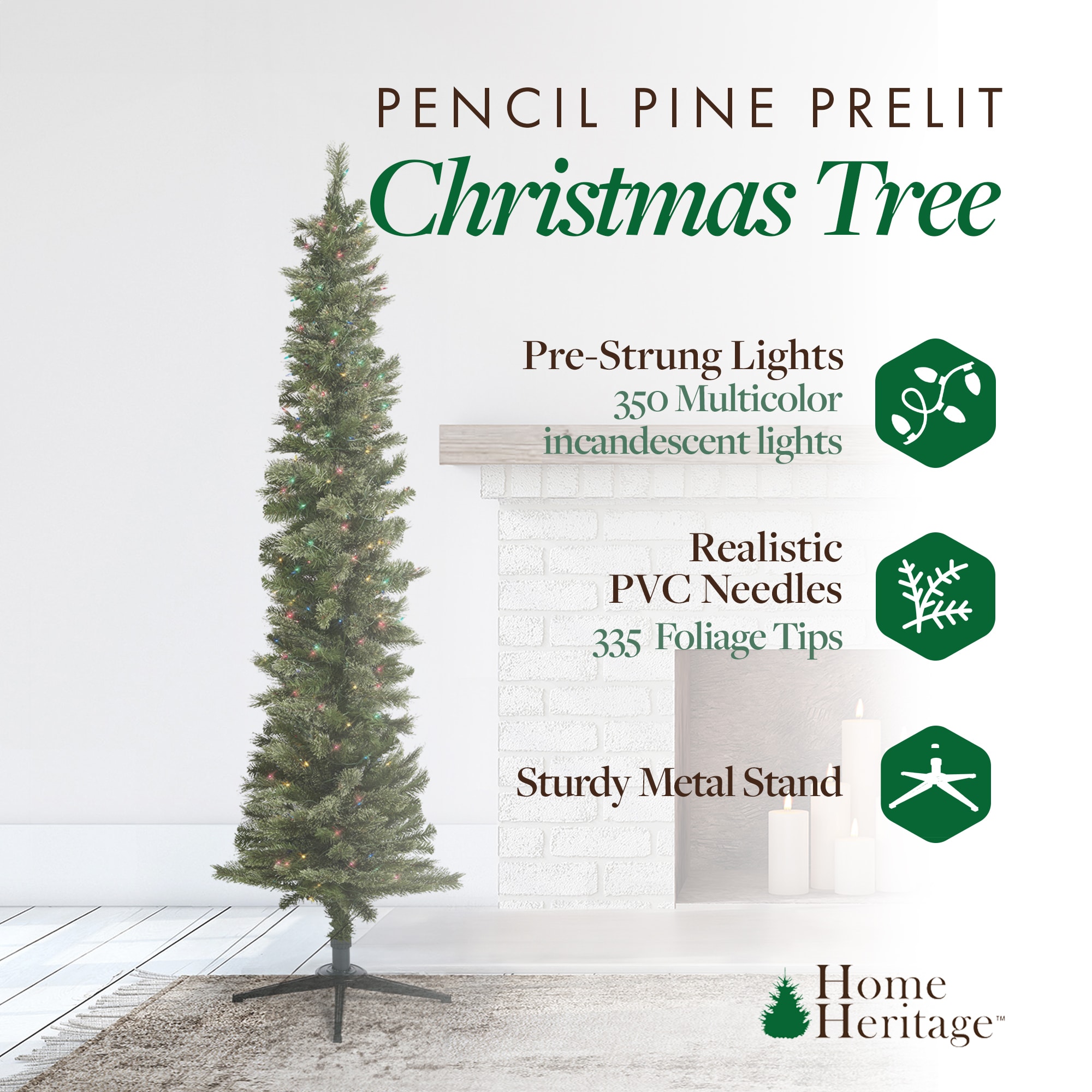 7-Foot Slim Pine Christmas Tree with Multi-Color Lights
