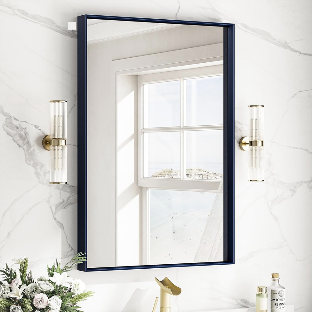 waterpar WPLO-2441 28-Inches x 36-Inches Framed Rectangle Bathroom Vanity Mirror ( Matte Black )