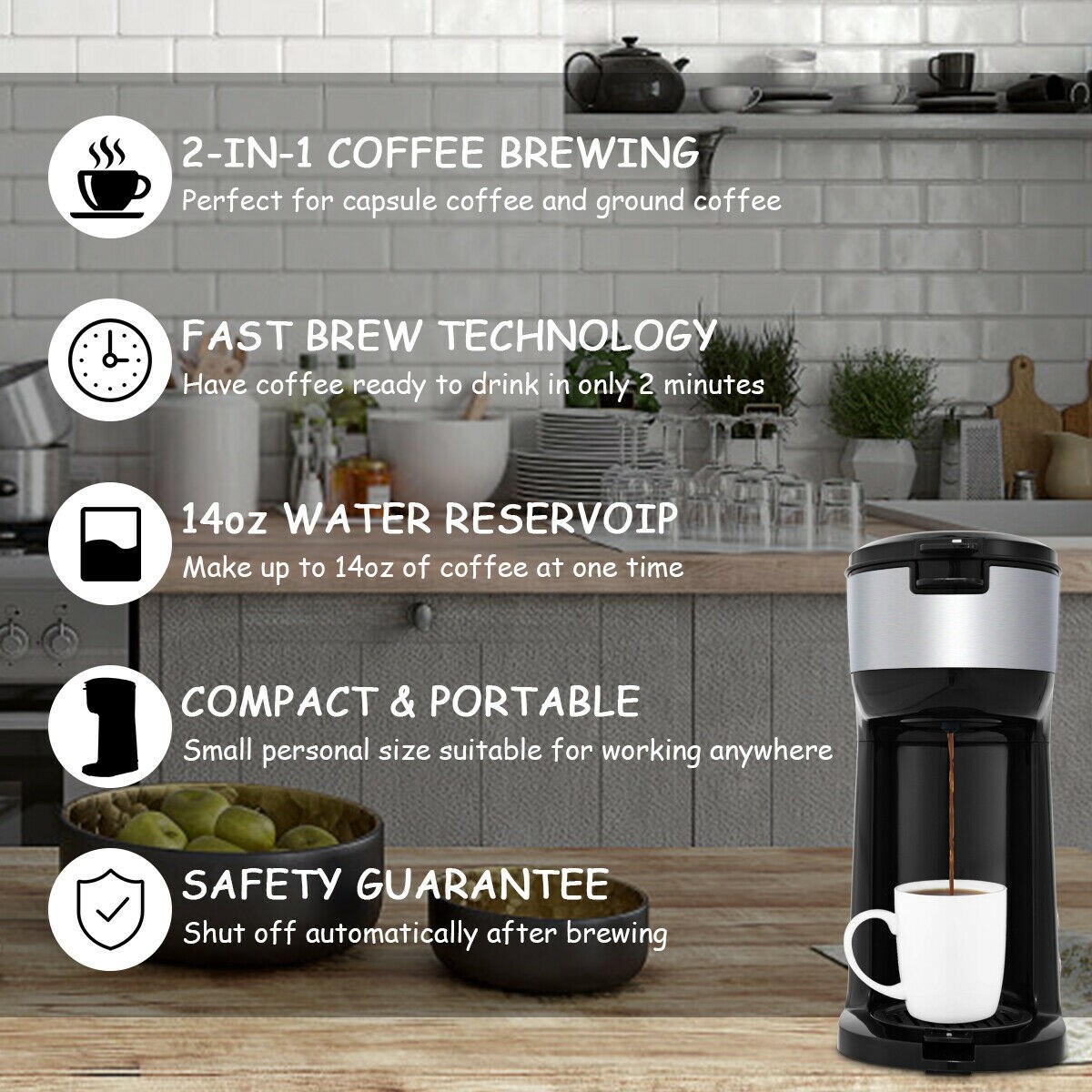 Mixpresso 2 in 1 Coffee Brewer Pods Compatible & Ground Coffee, Personal  Coffee Brewer Machine, Compact Size Mini Coffee Maker, Quick Brew  Technology